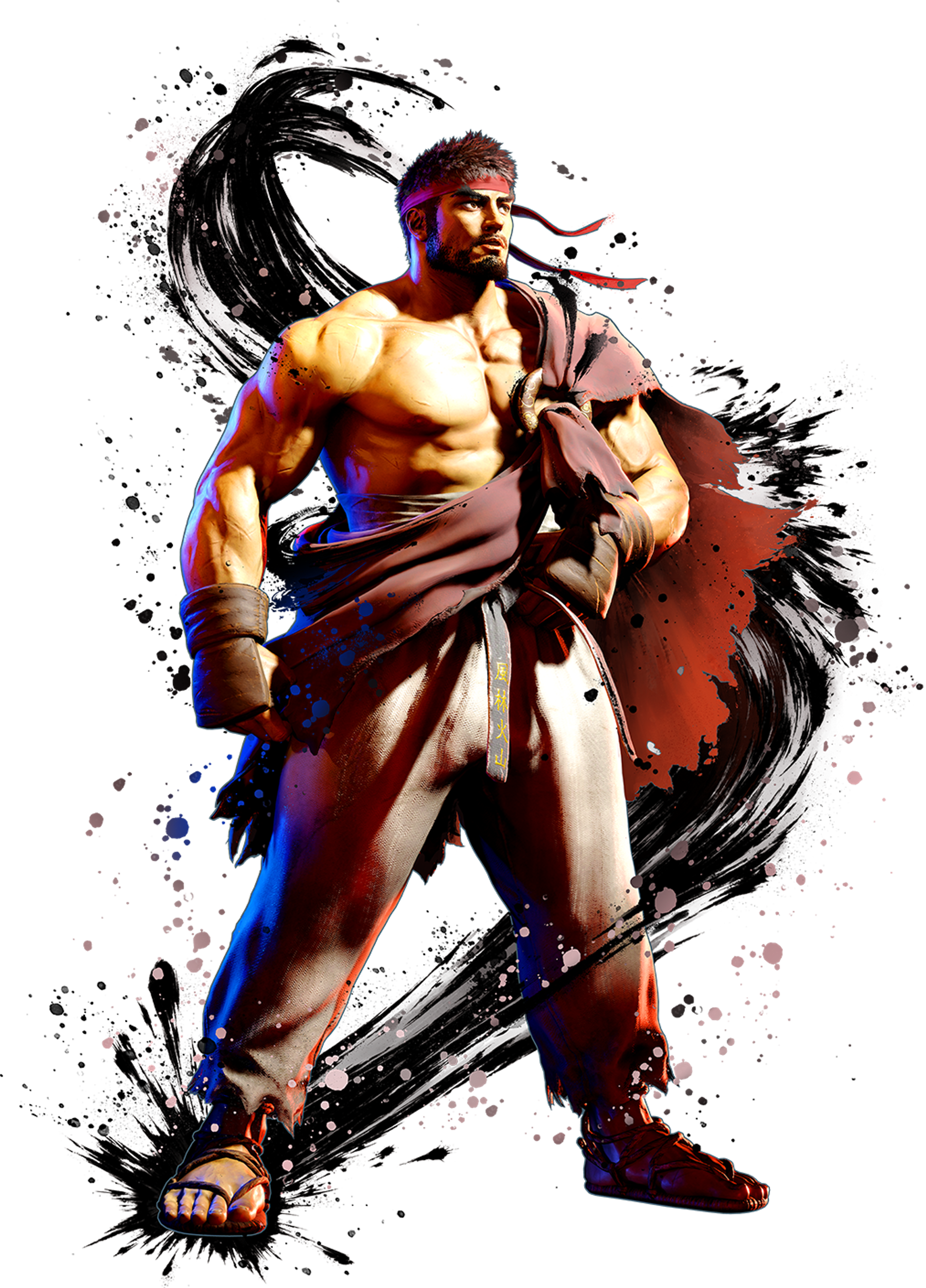 A muscular, shirtless male martial artist in a fighting stance