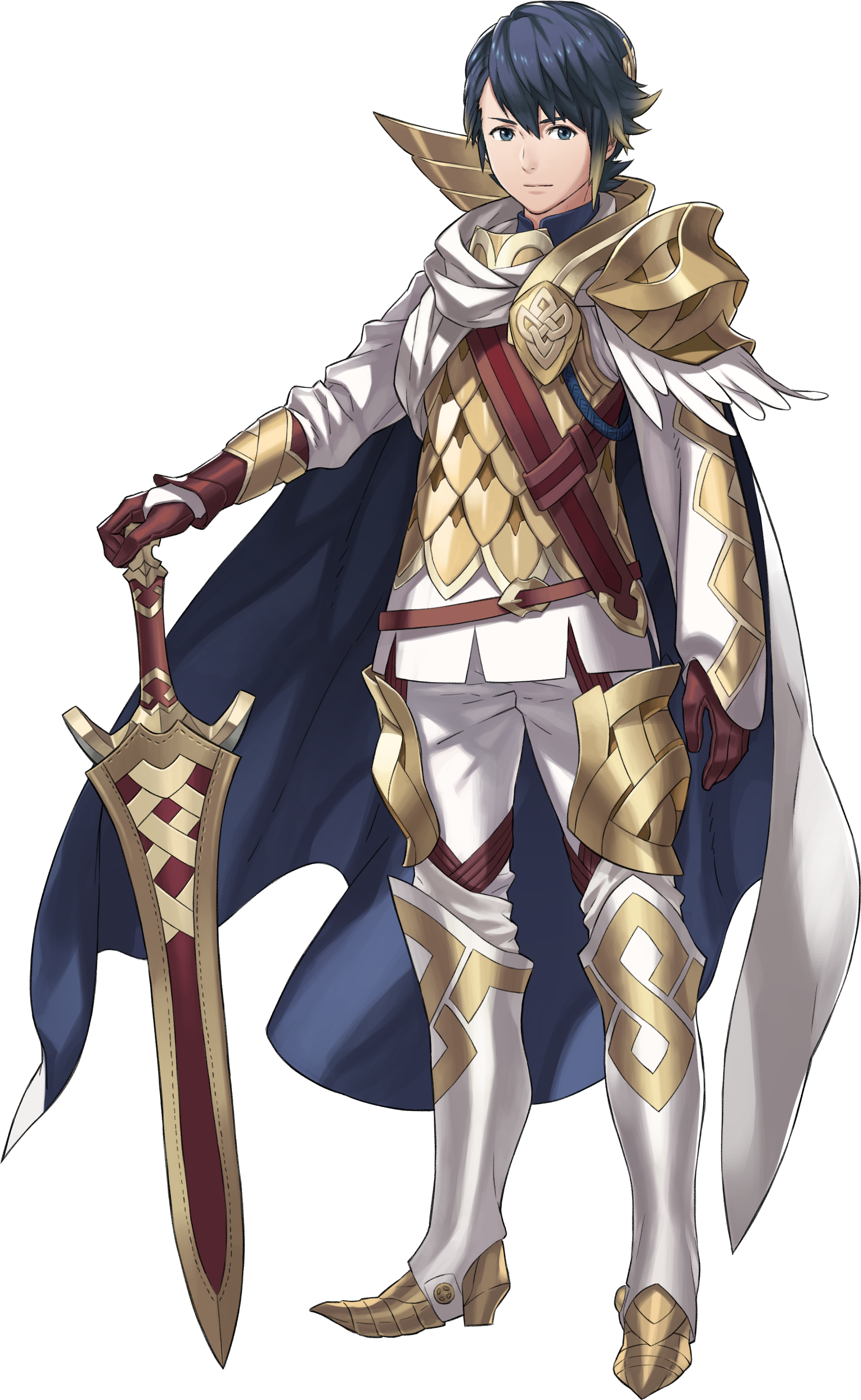 A young man in ornate golden armor holding a sword