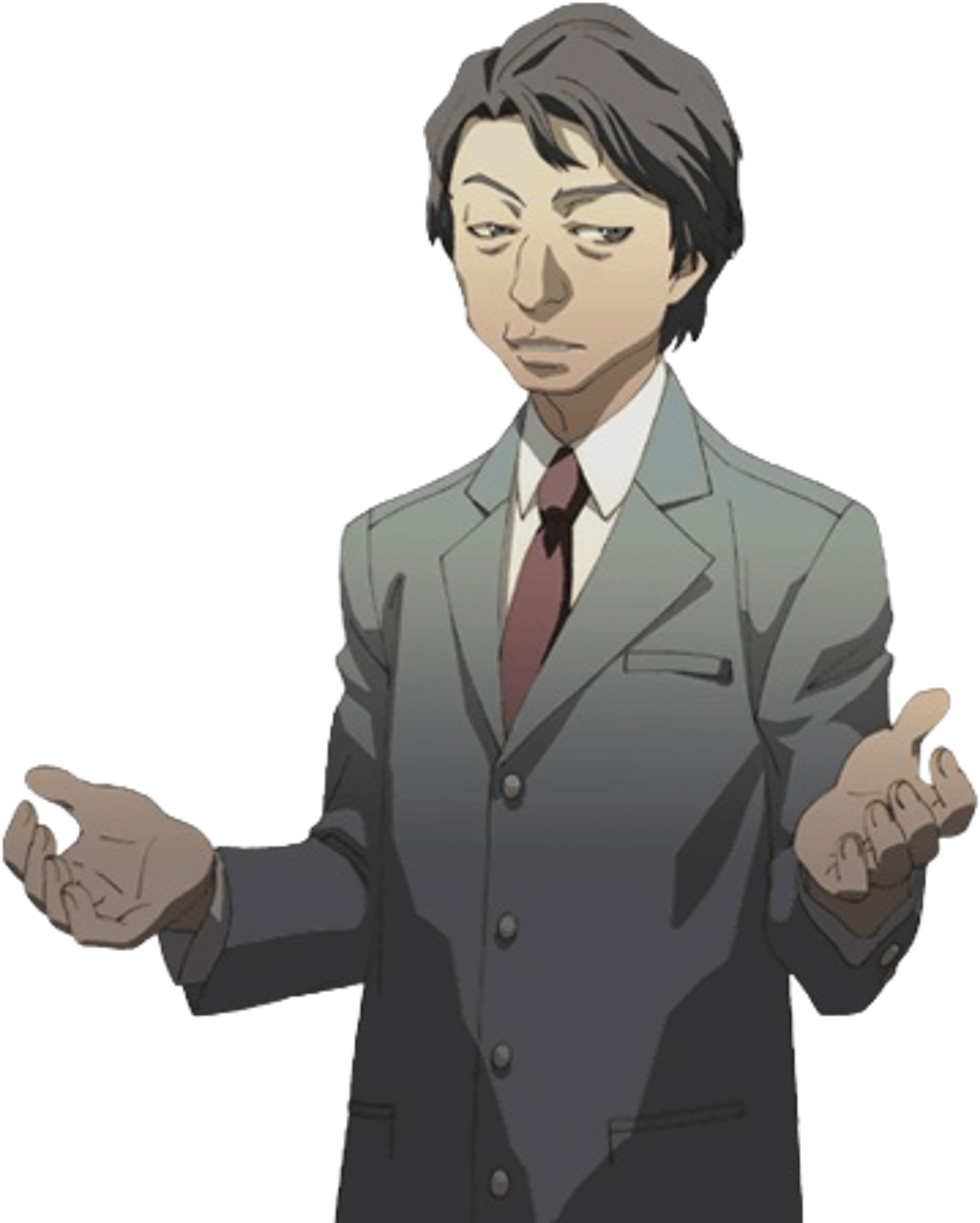 A middle-aged man in a gray suit and red tie with a serious expression