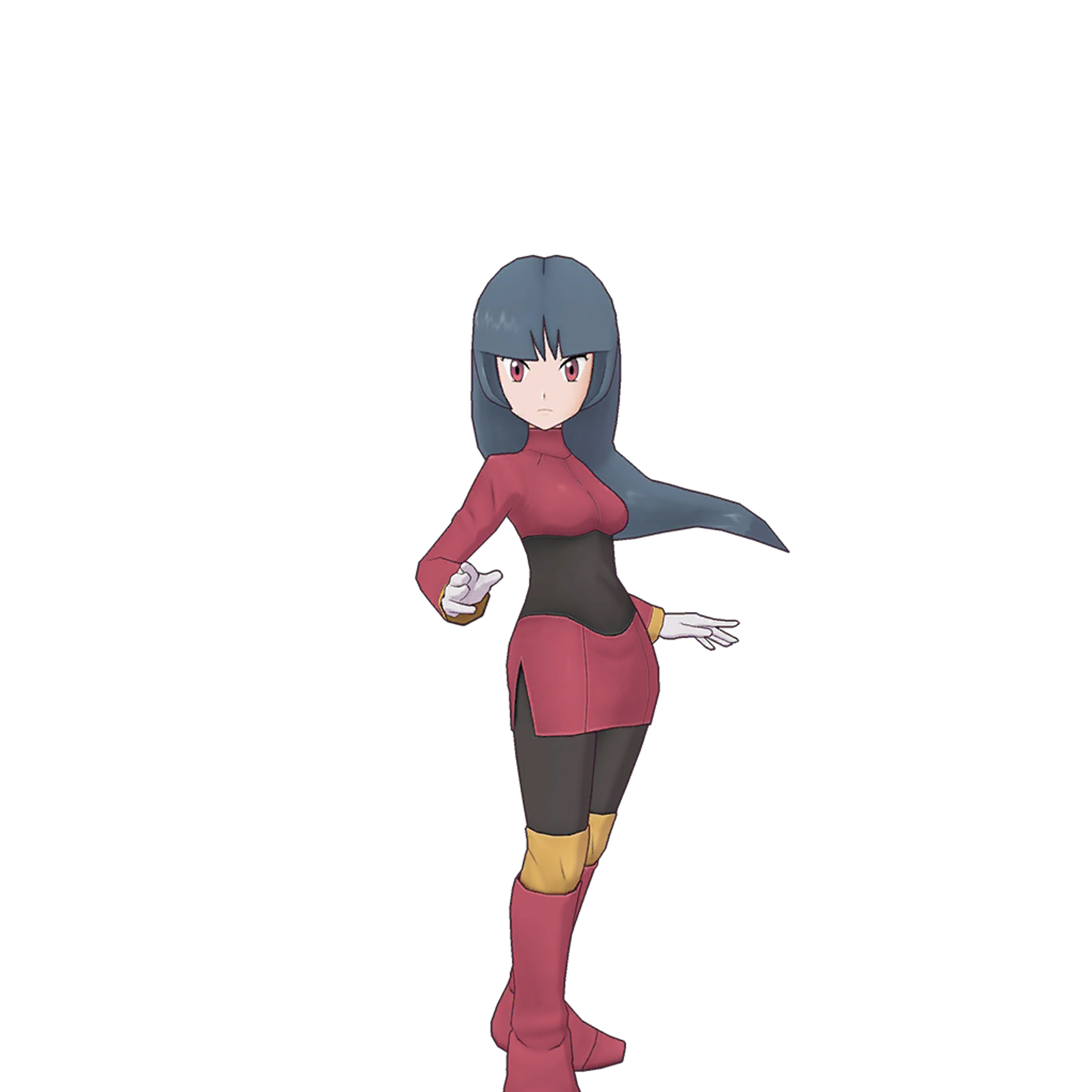An anime-style character with blue hair and a red outfit, in a fighting stance with a psychic gesture.