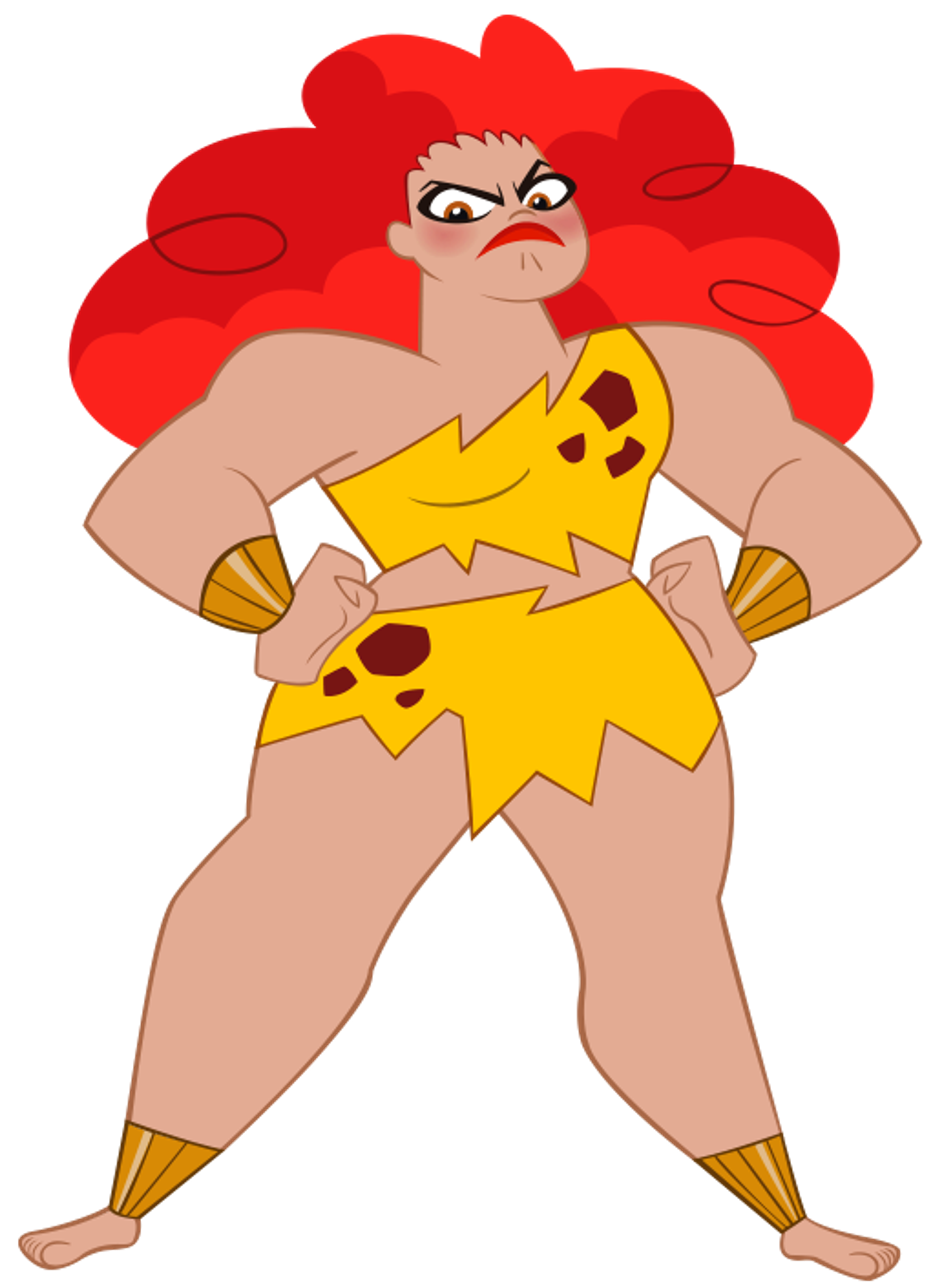 A muscular, red-haired teenage girl in a superhero costume with a fierce expression