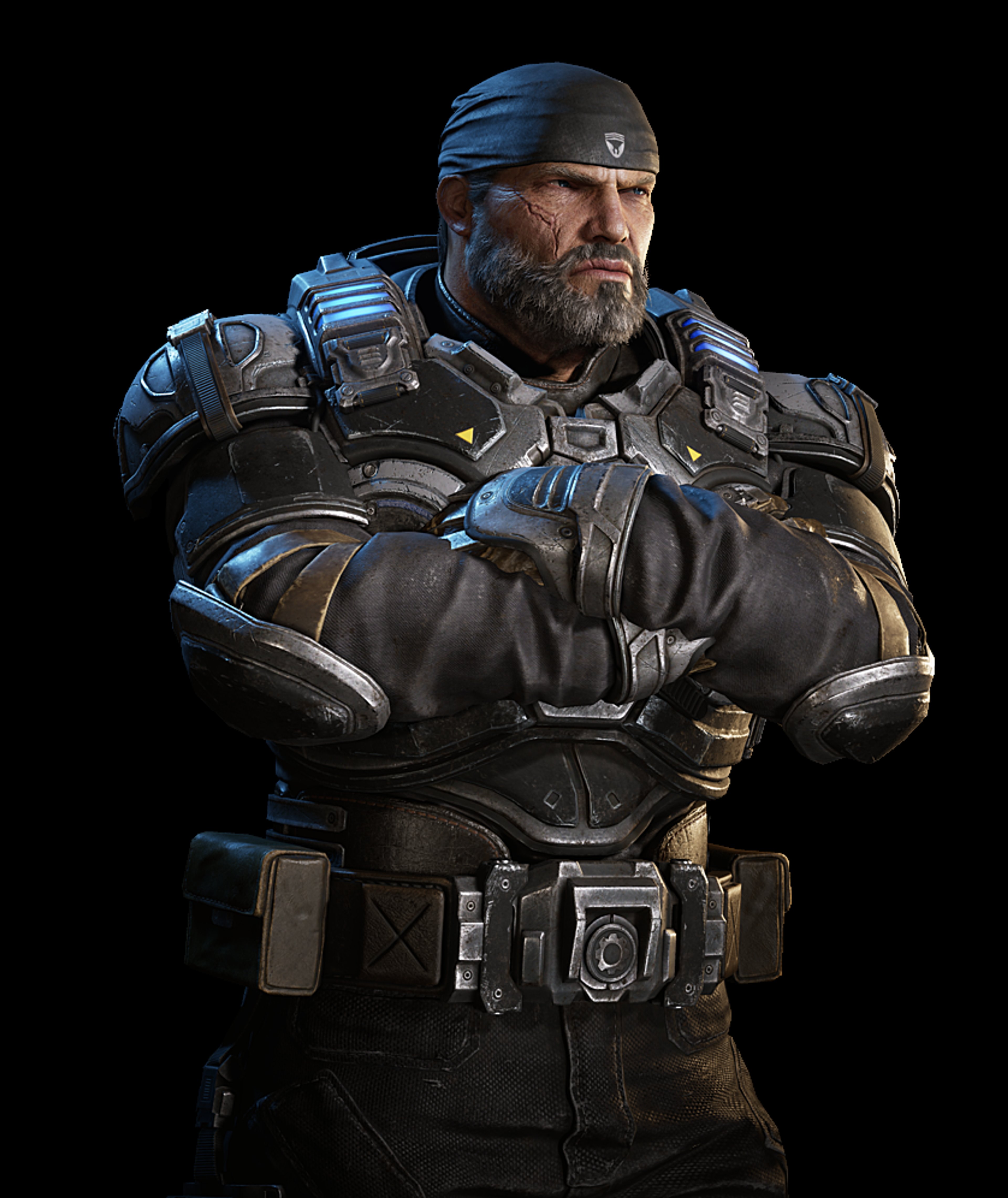 A grizzled, battle-hardened soldier in tactical military gear