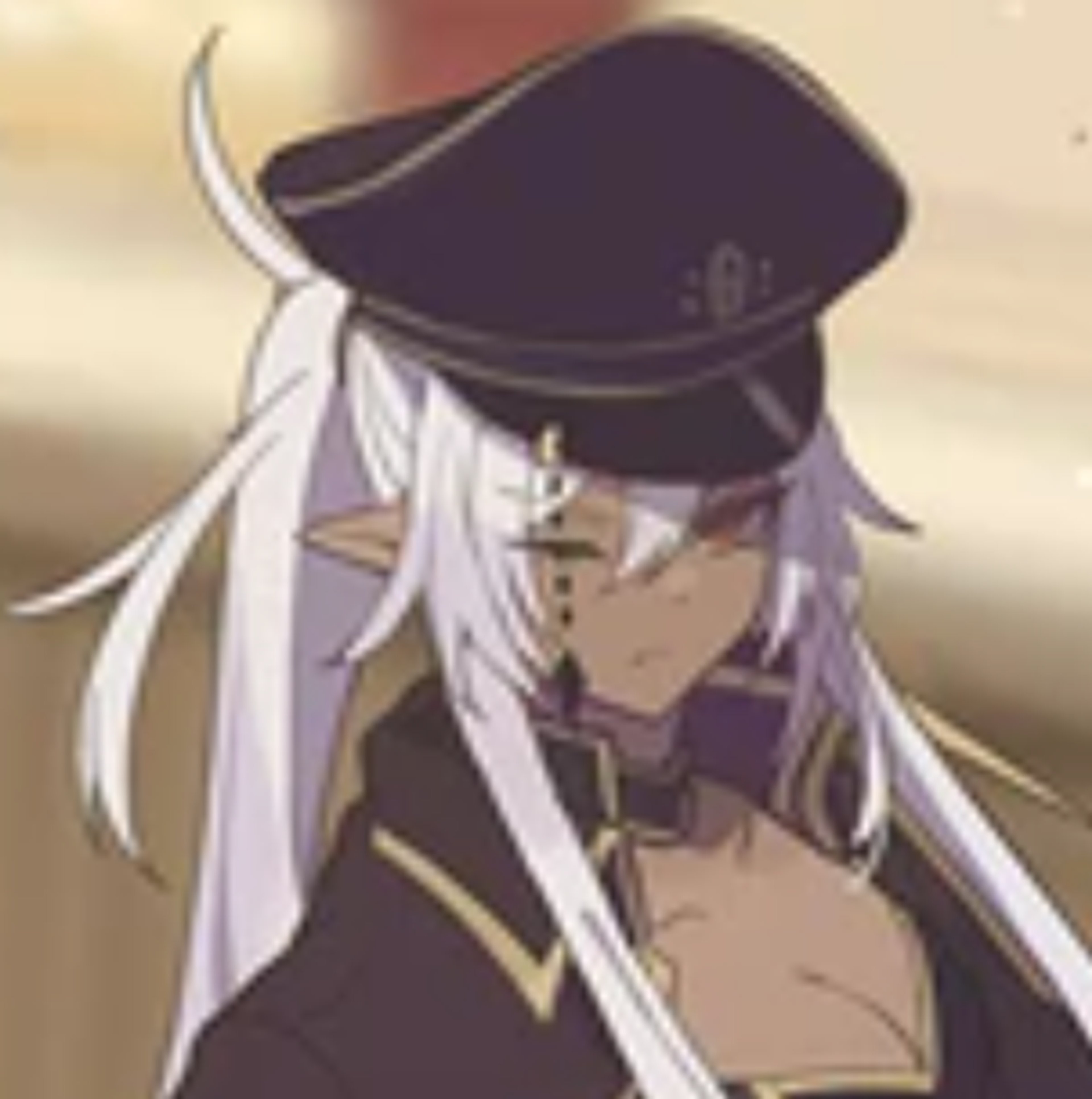 A stern-looking dark elf woman in a military uniform