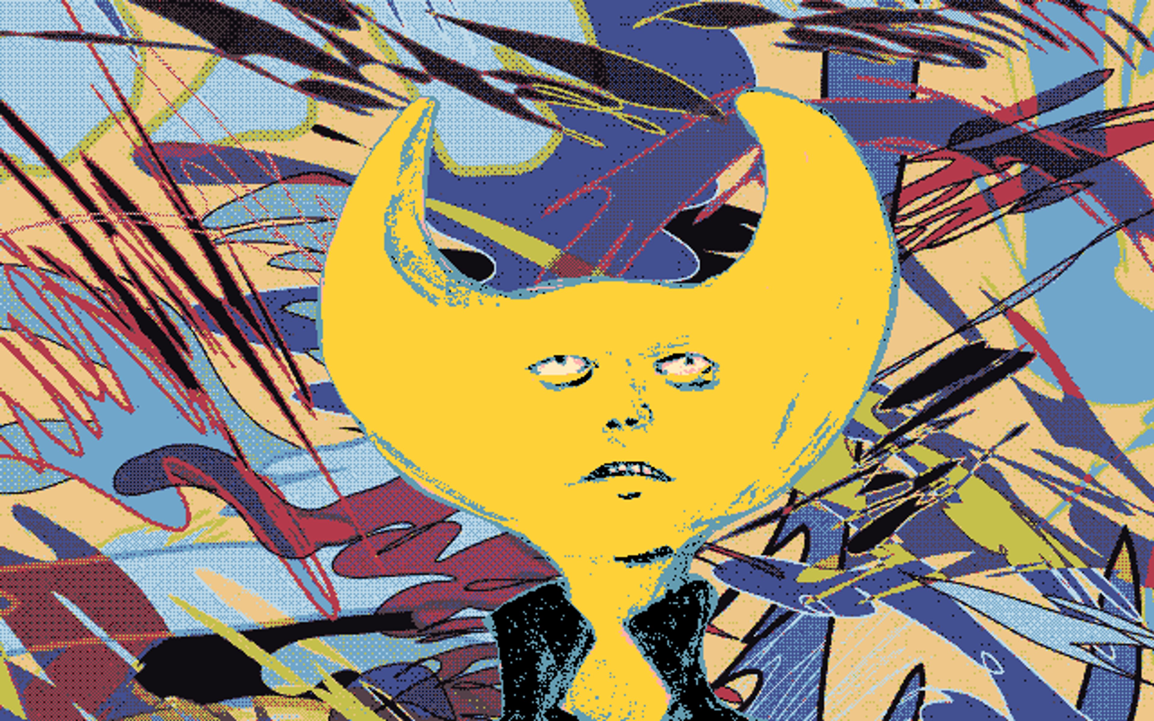 A character with a crescent-shaped head and a casual, deadpan demeanor