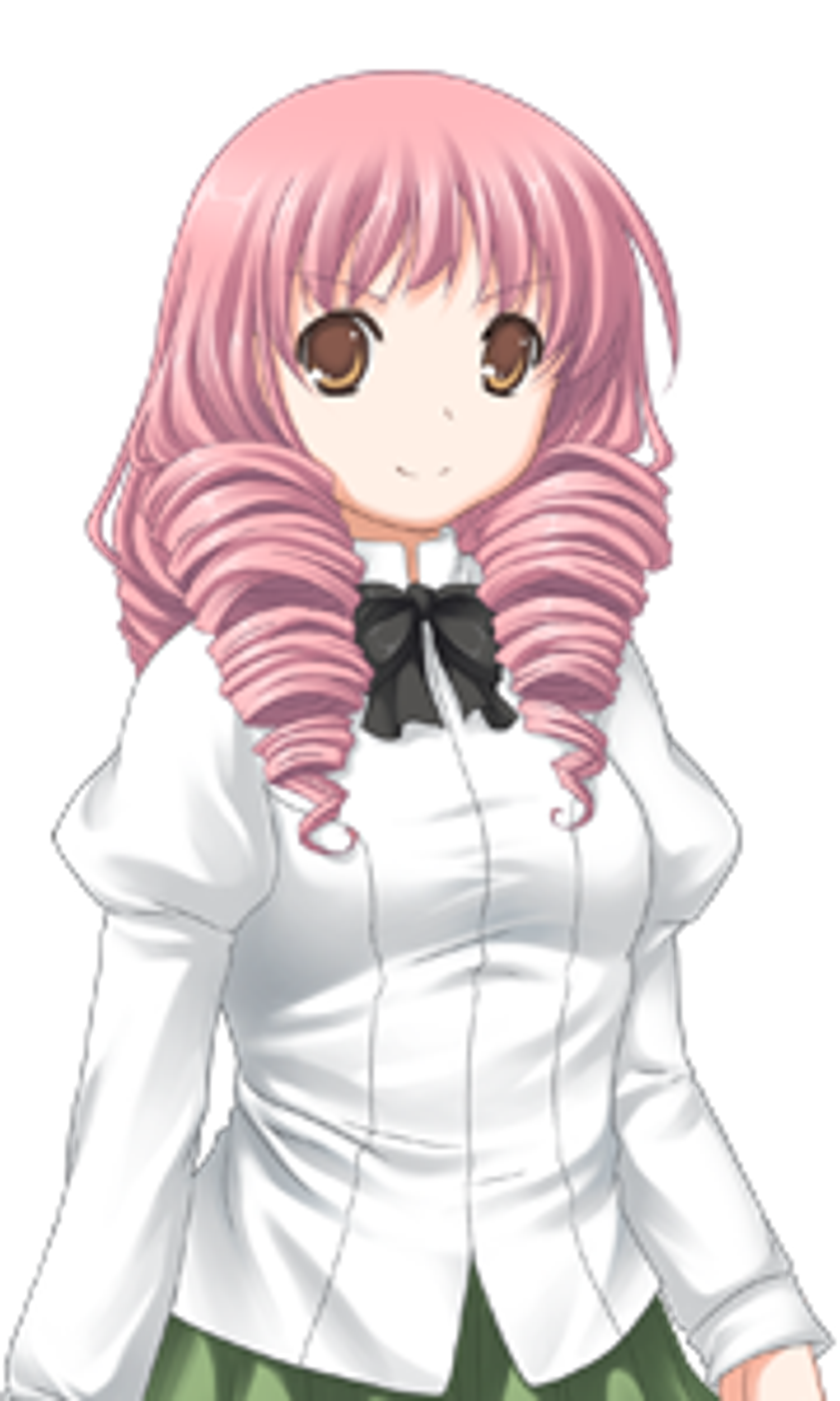 An anime-style character with pink hair and a white uniform