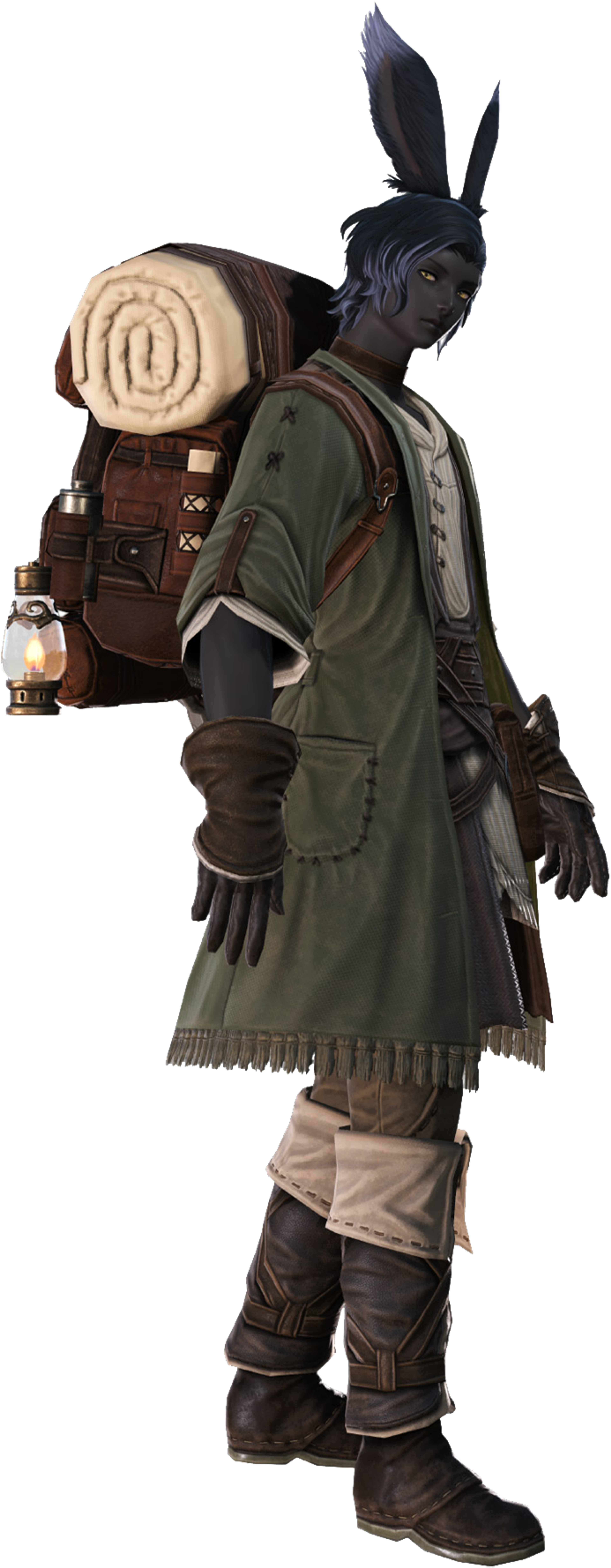 A young Shetona Viera scholar named Erenville, wearing a green outfit and carrying various supplies.