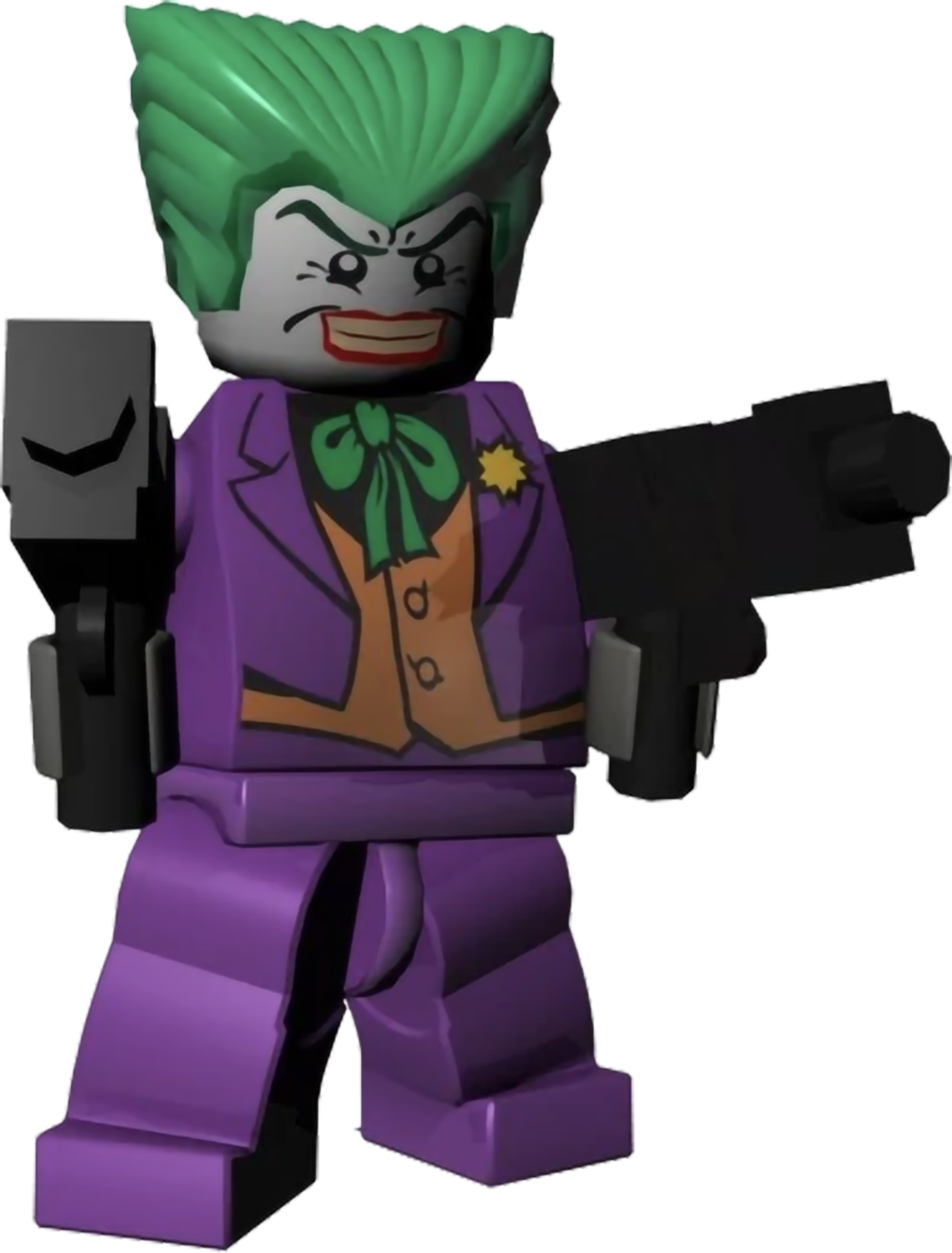 A LEGO minifigure of the Joker, Batman's arch-nemesis, with chalk-white skin, green hair, and a wide grin.