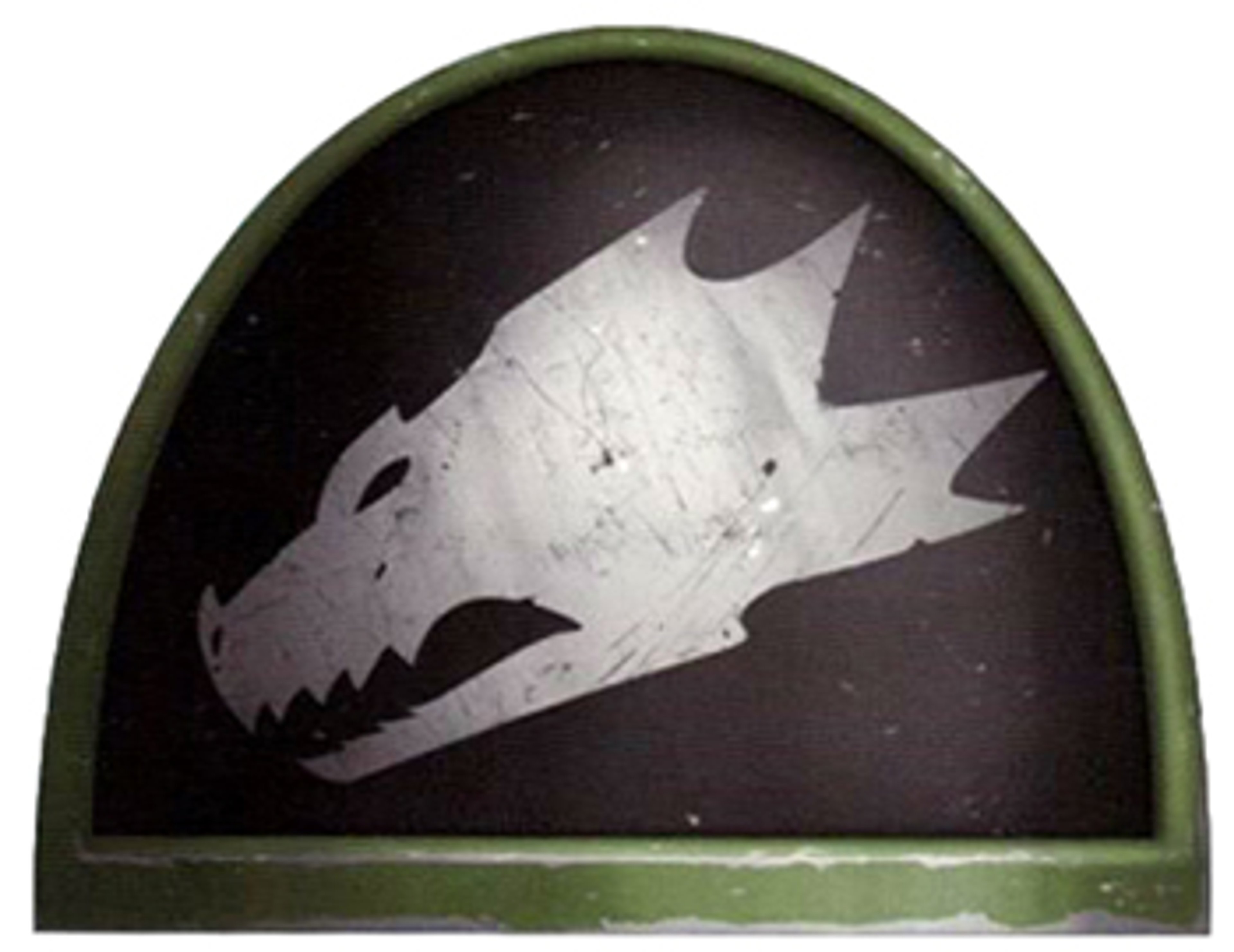 A heavily armored Space Marine character from the Warhammer 40,000 universe, wielding a large weapon against a dark, ominous background.