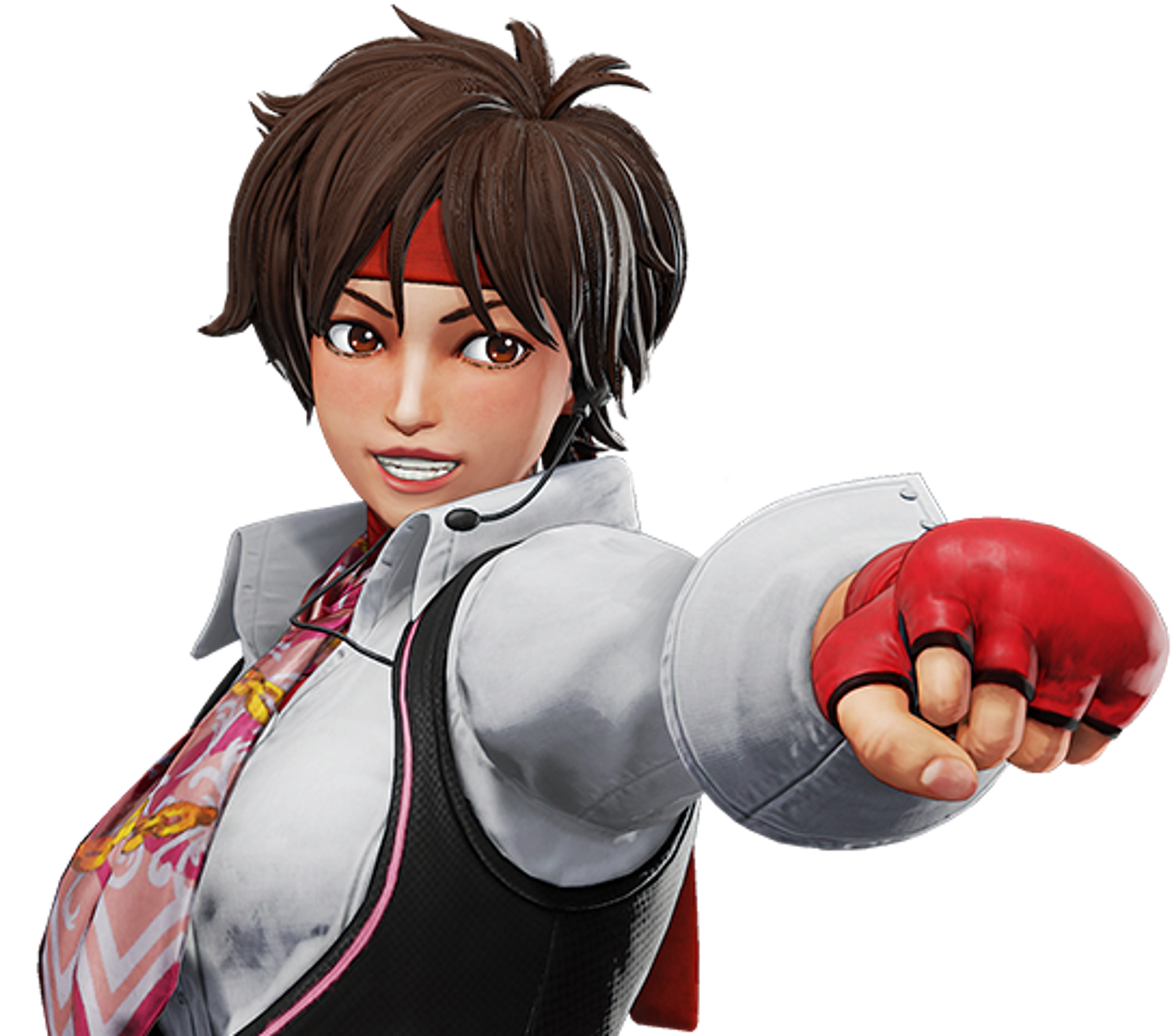 An anime-style character named Sakura Kasugano, a young Japanese schoolgirl in a fighting stance