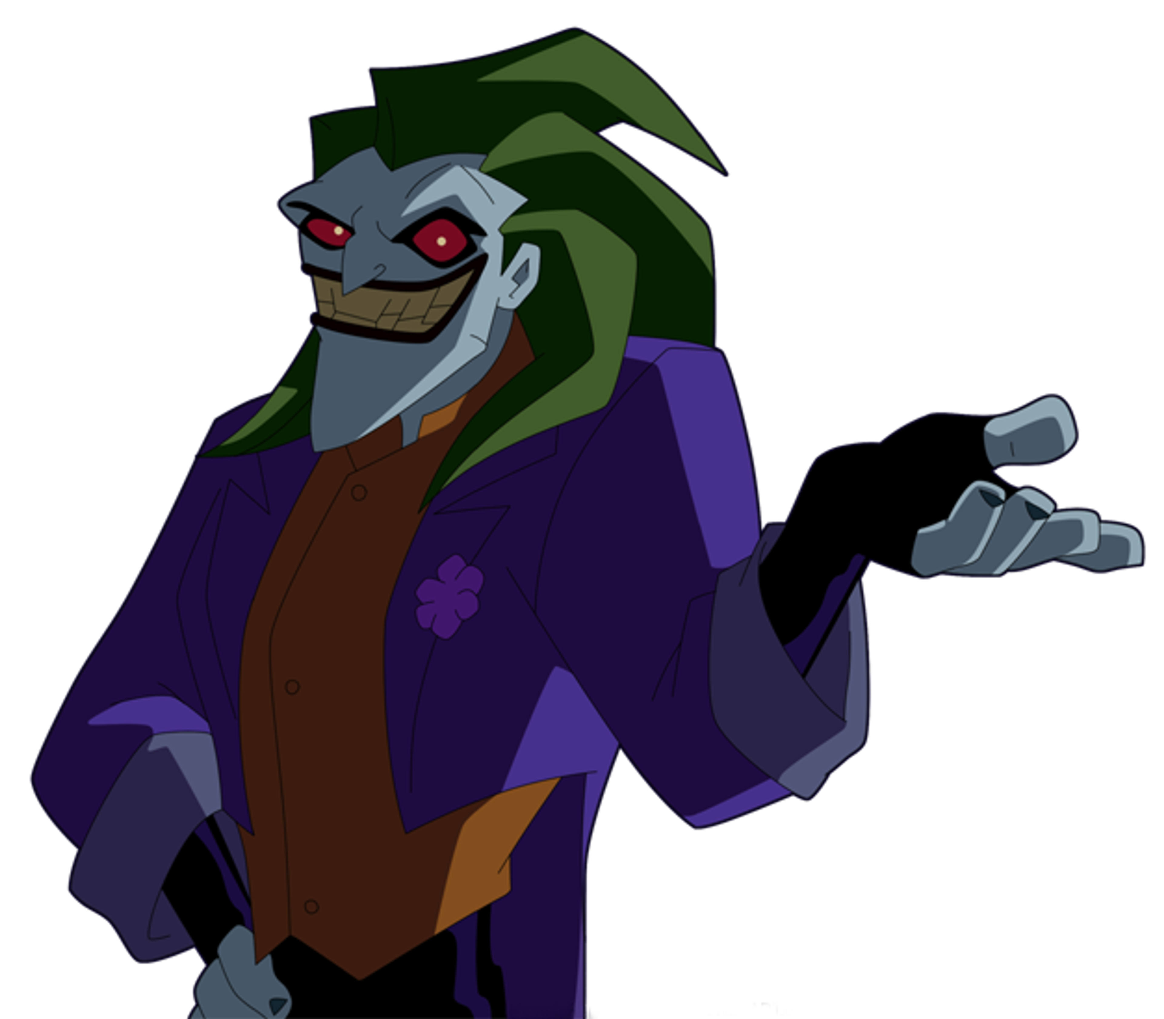 A cartoon image of the Joker, a supervillain with a pale white face, green hair, and a twisted grin.