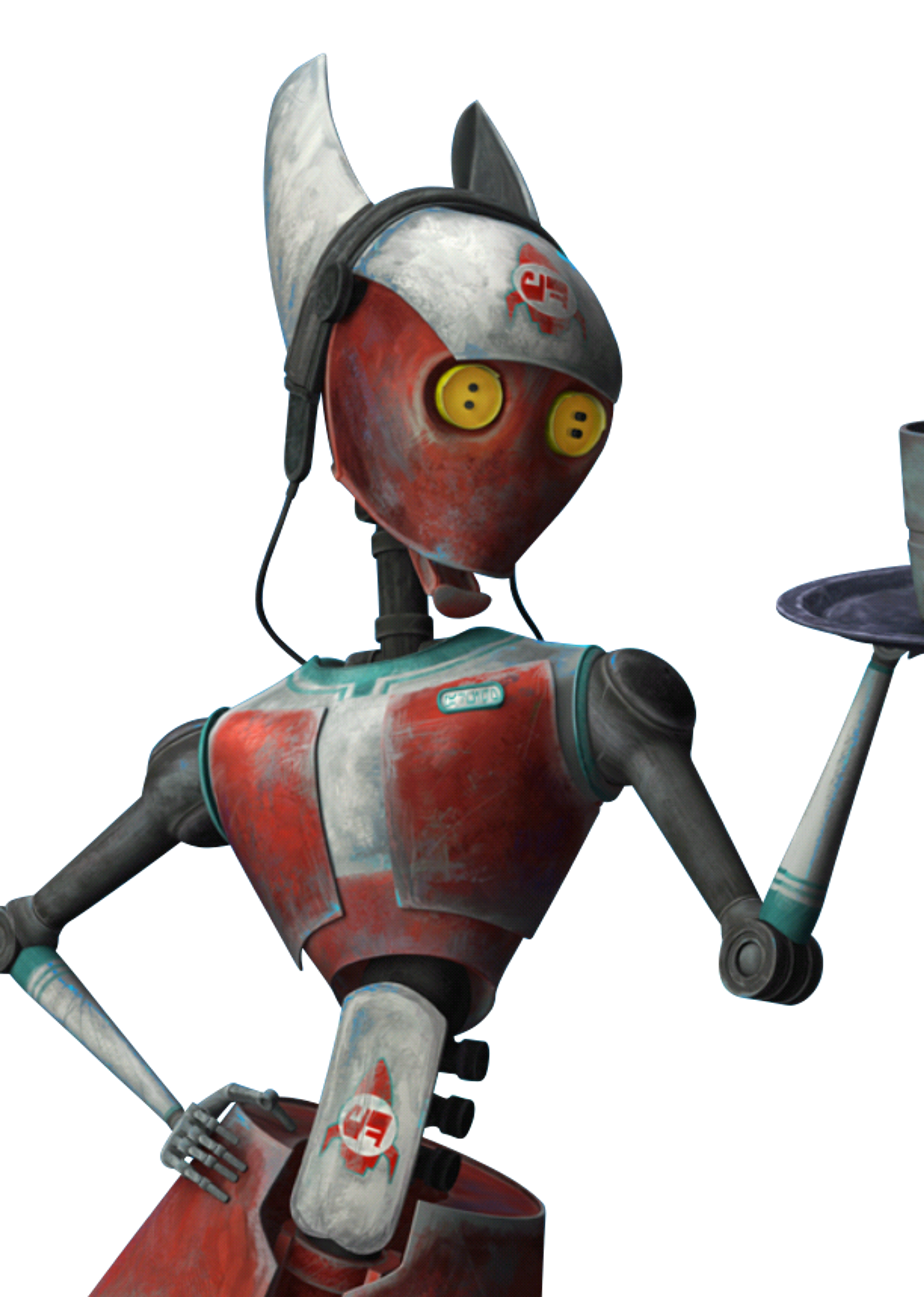 A sophisticated WA-7 waitress droid from the Star Wars universe