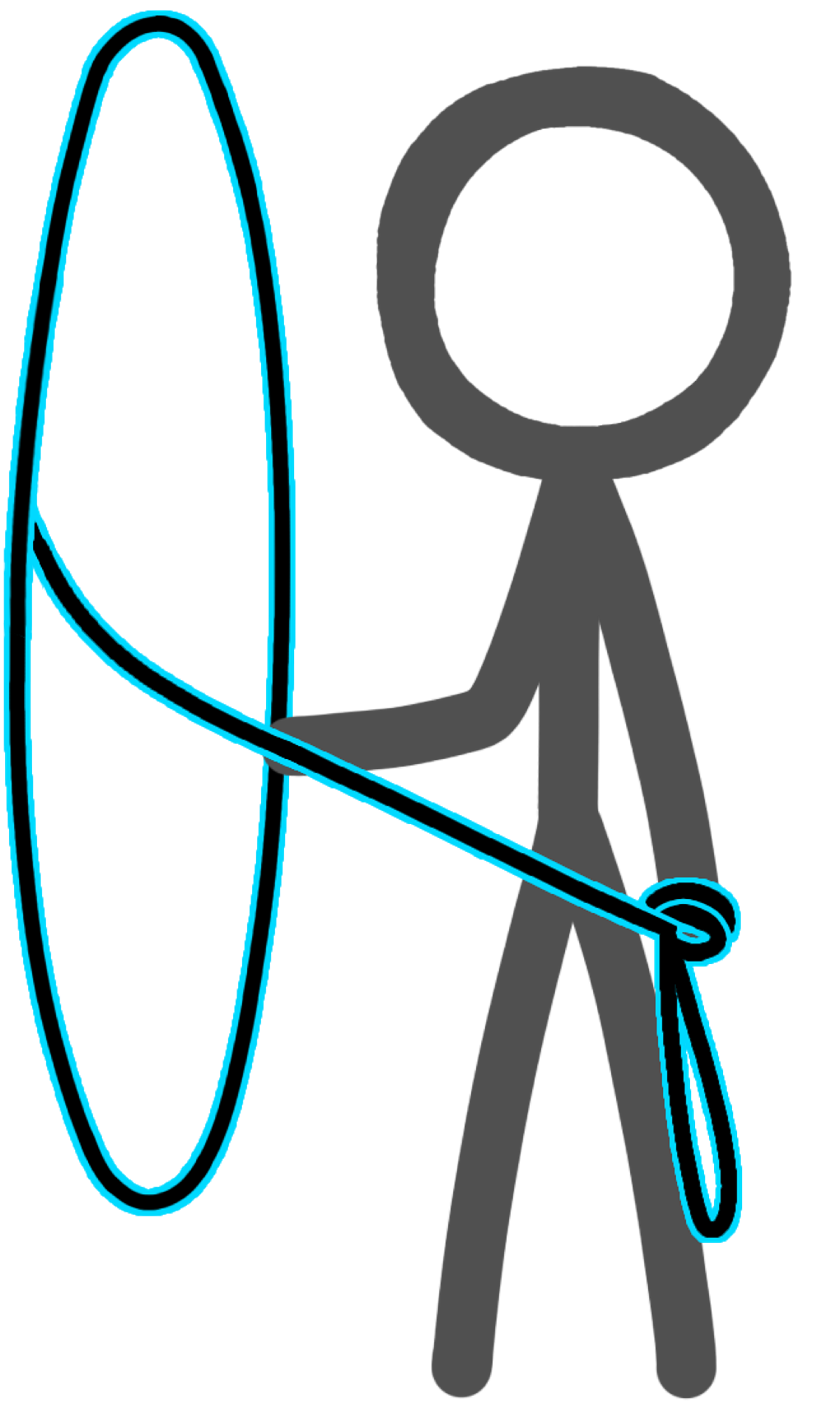 A simple black and blue stick figure character holding an object.