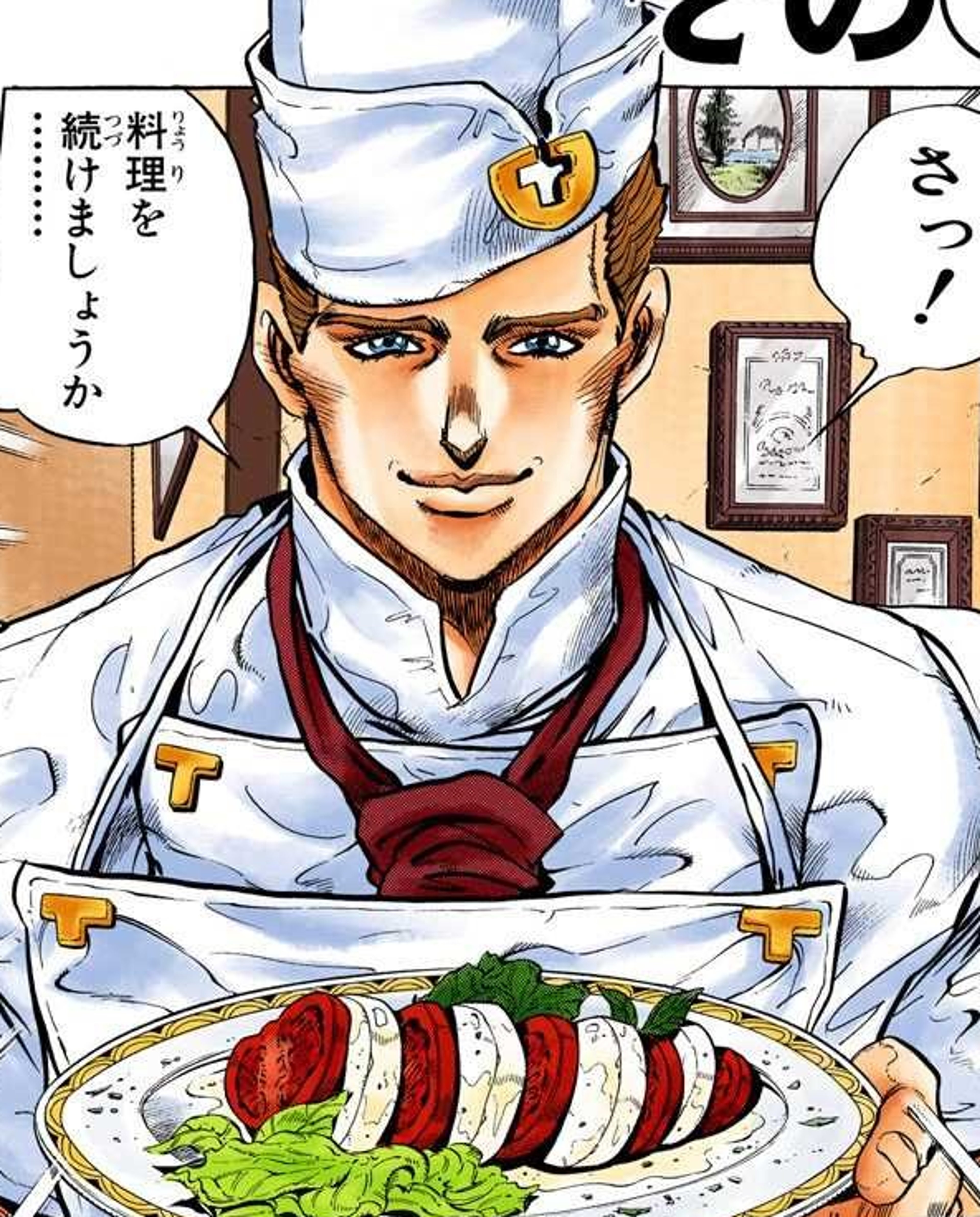 A man in a chef's uniform holding a plate of food