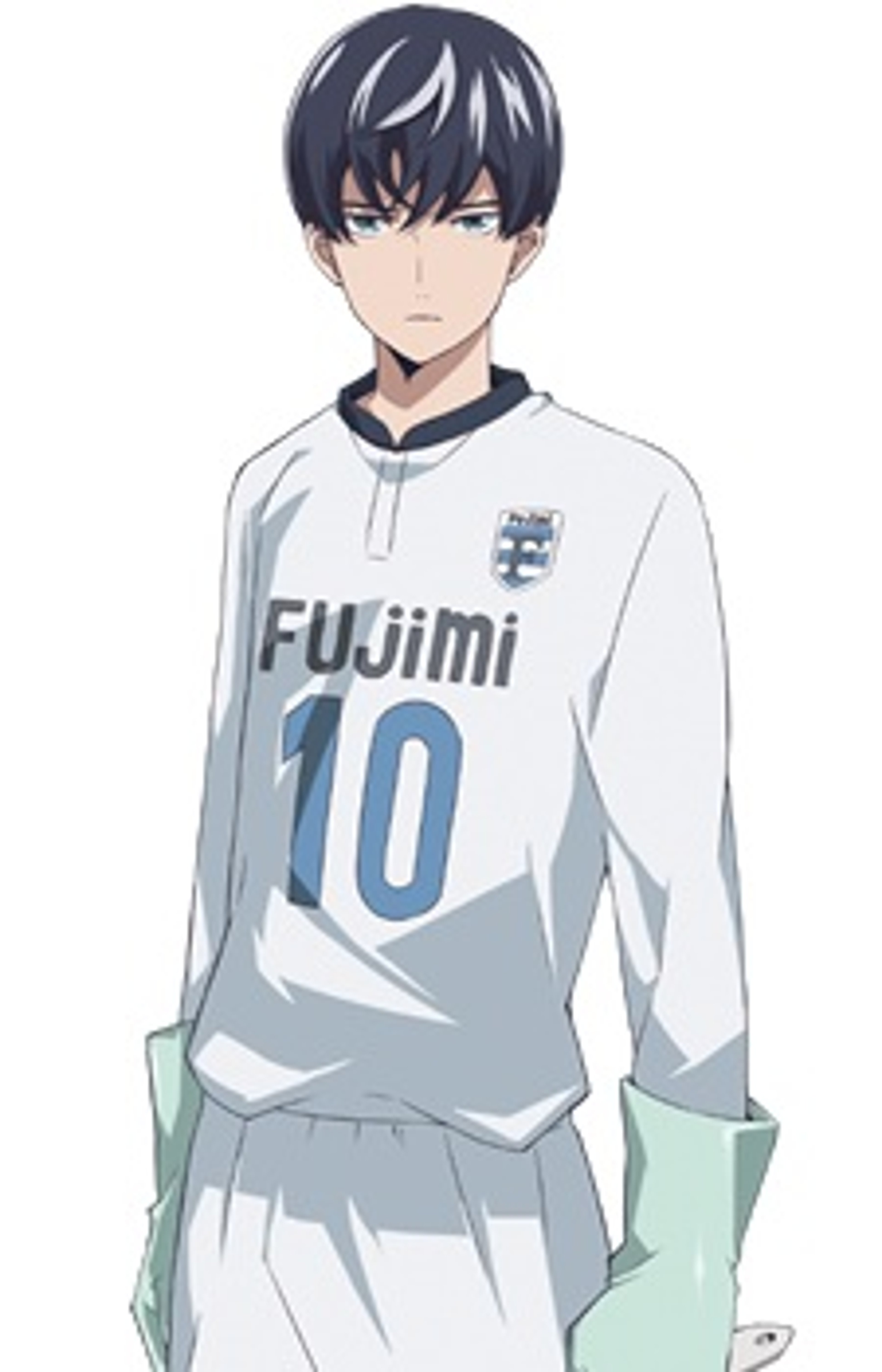 An anime character in a white soccer jersey with the number 10