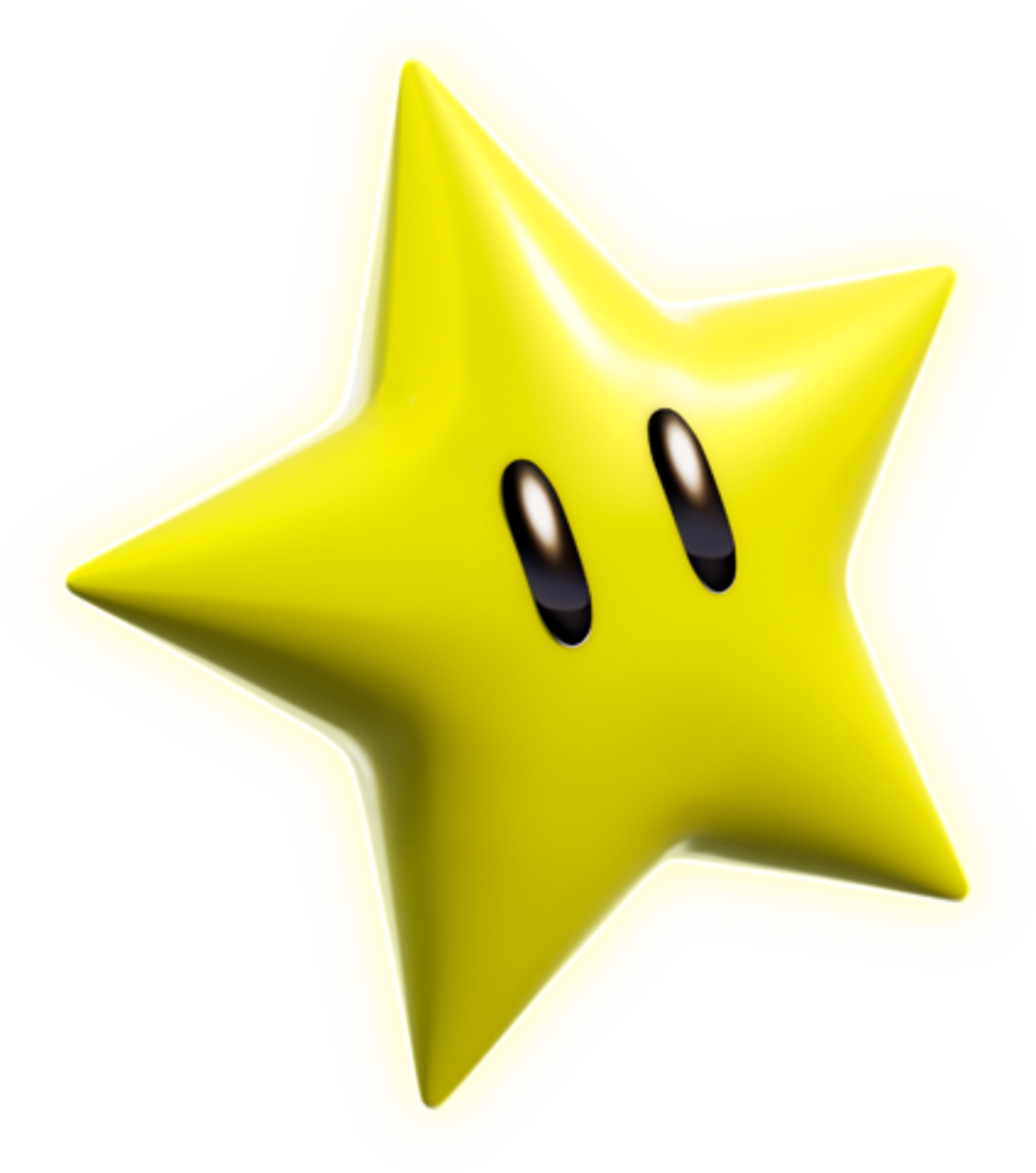 A bright yellow five-pointed star with black eyes, bouncing energetically.