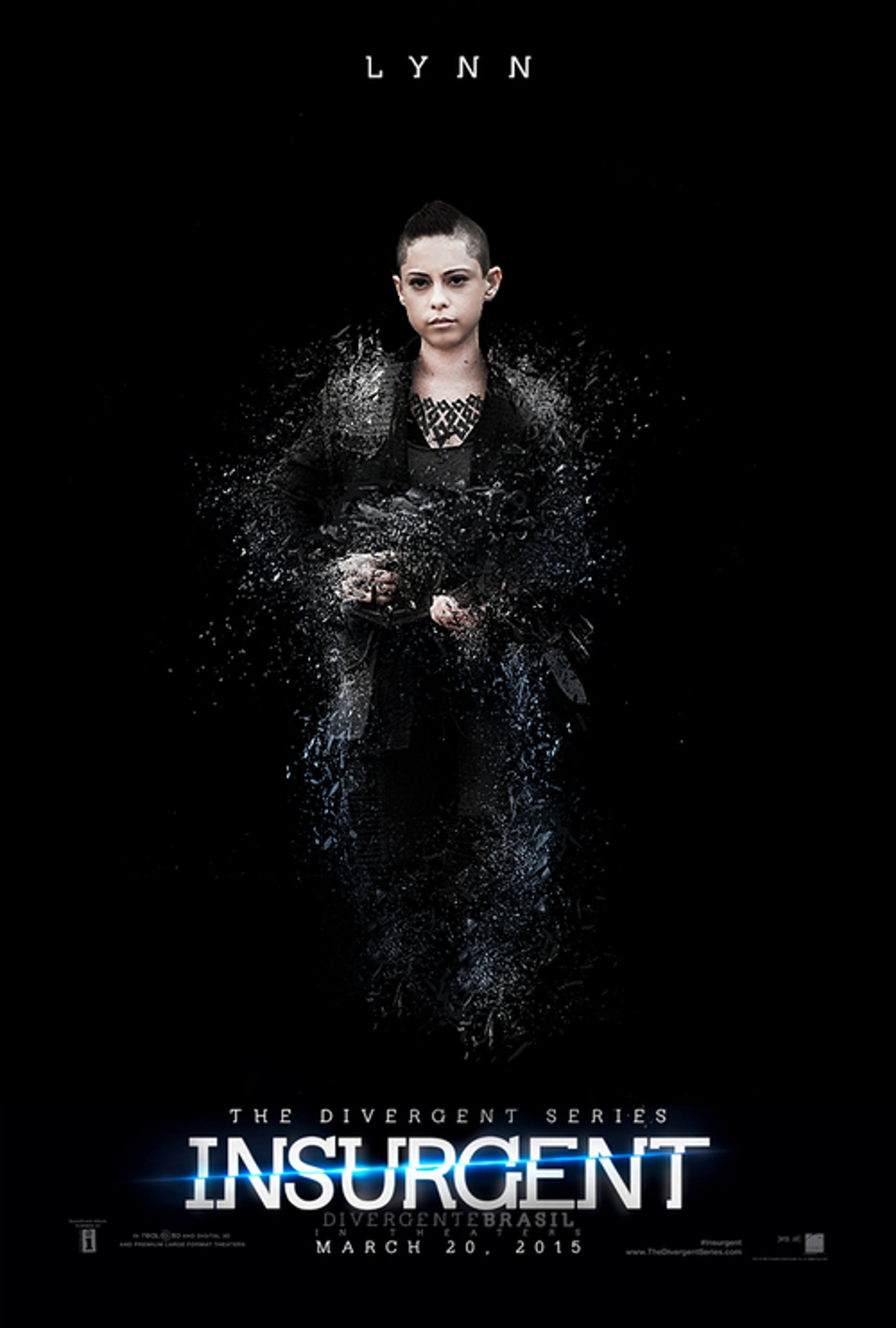 A striking young woman with a shaved head and intense expression