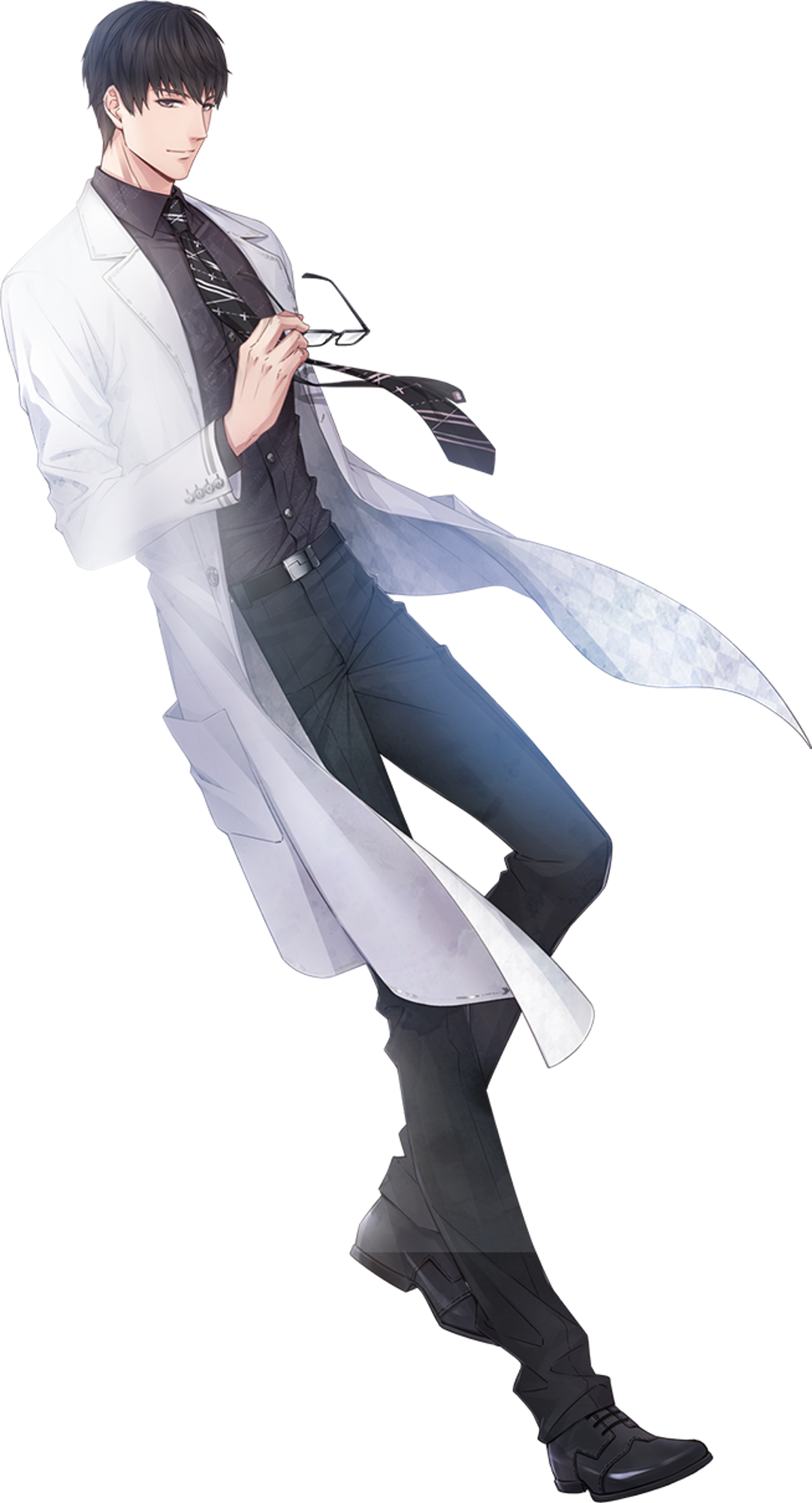 A serious-looking man in a white coat