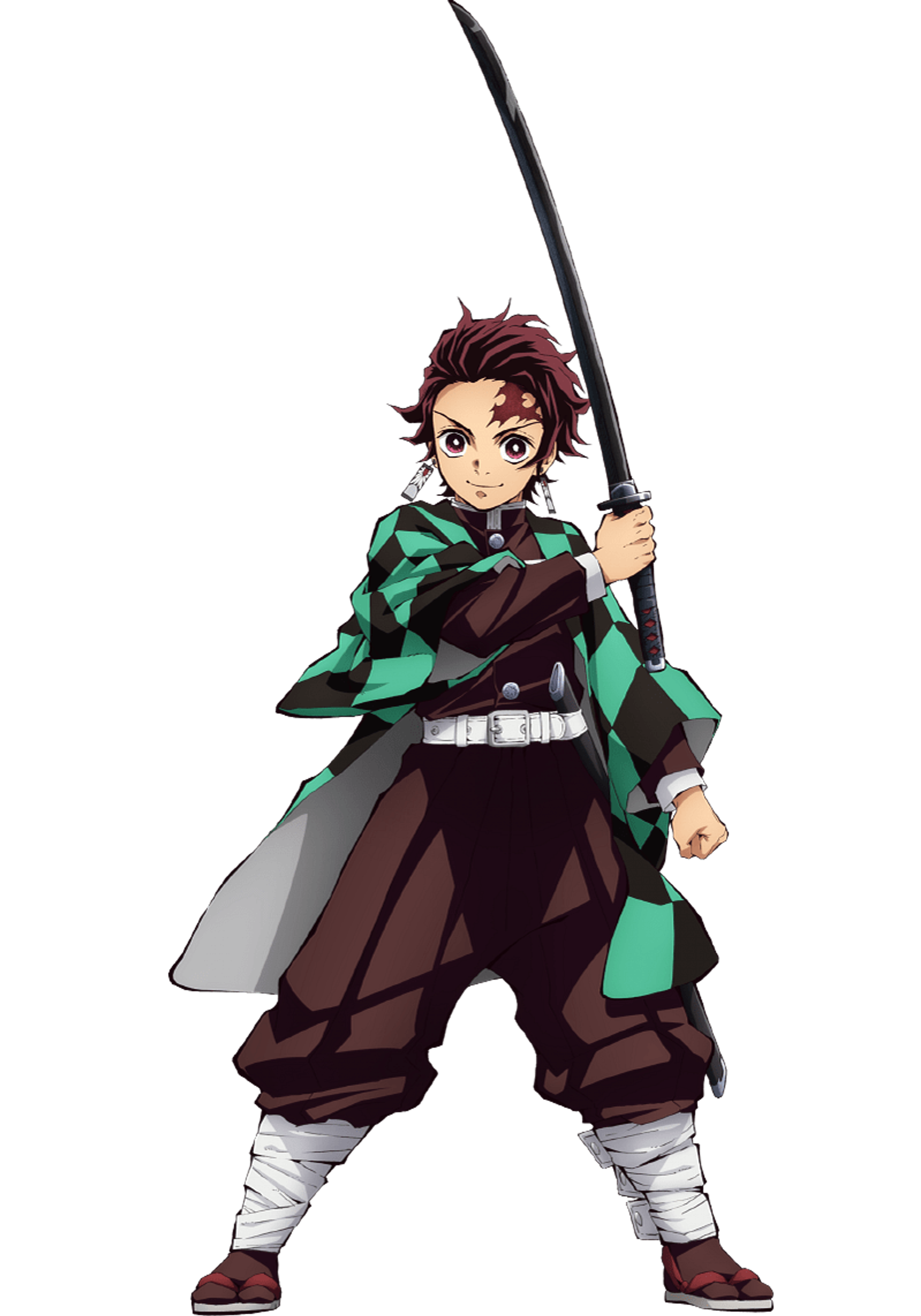 An anime-style character with a sword, wearing a green and brown outfit