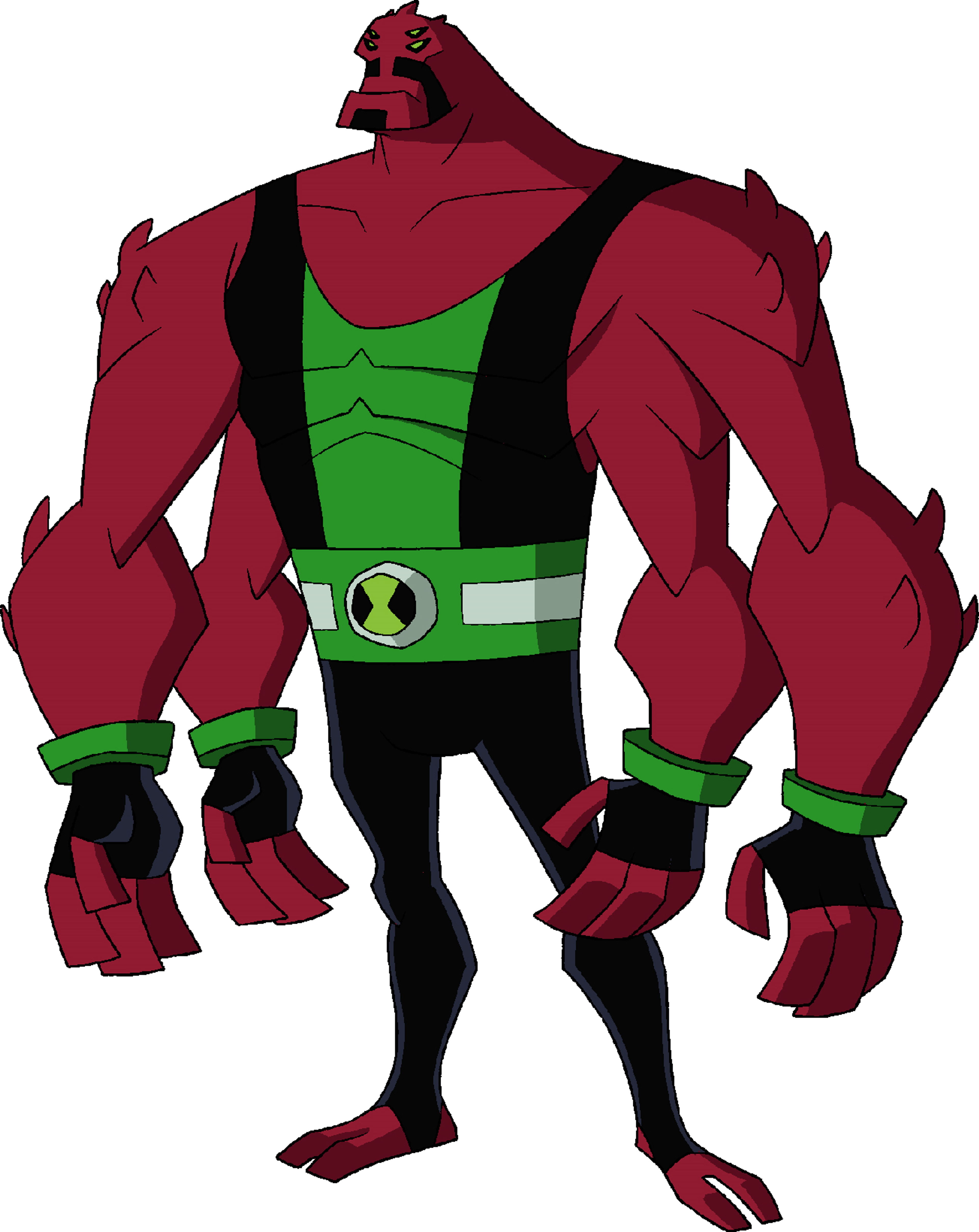 A powerful, four-armed alien superhero with red skin and an impressive muscular build.