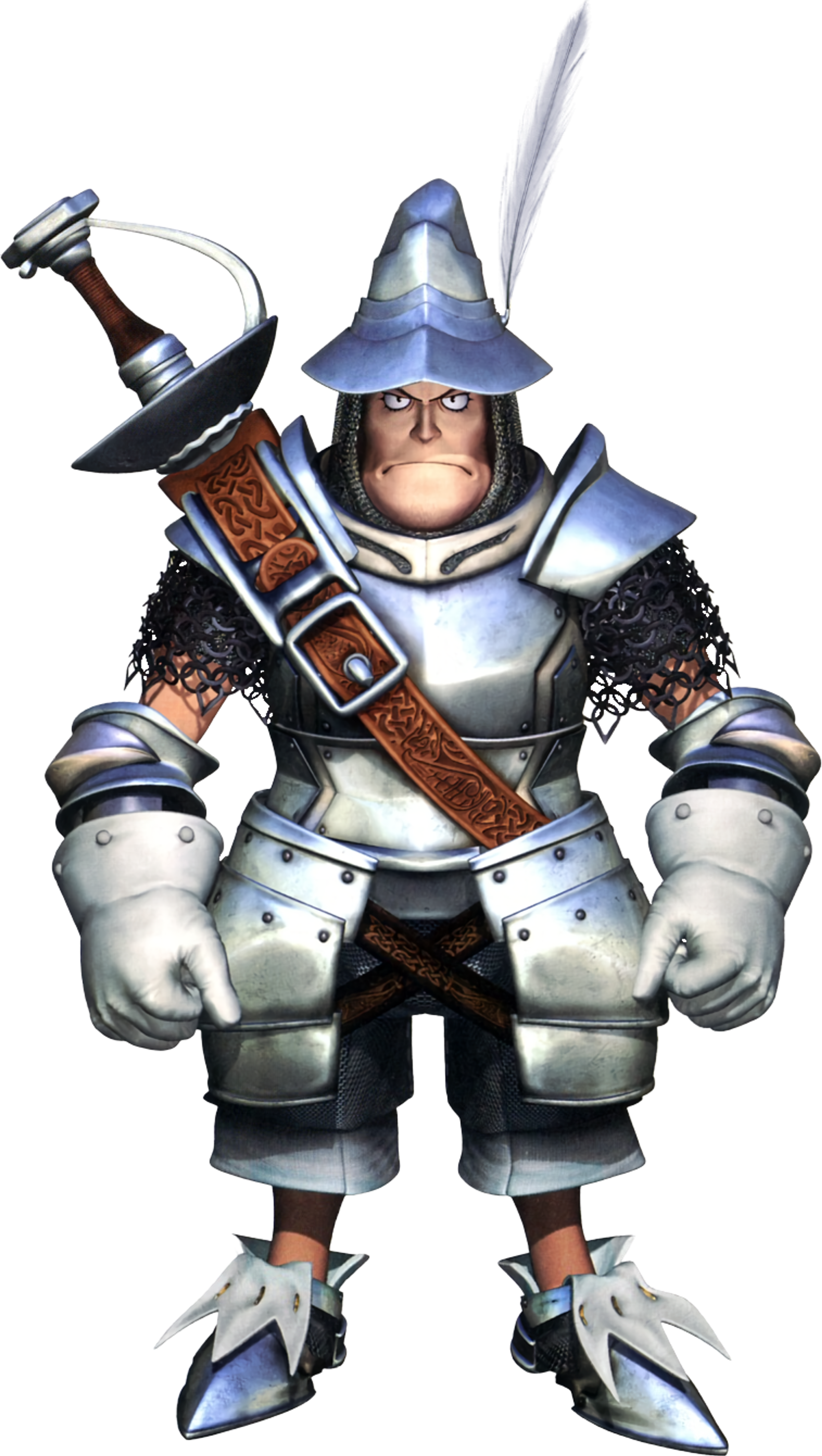 A heavily armored medieval knight wielding a sword