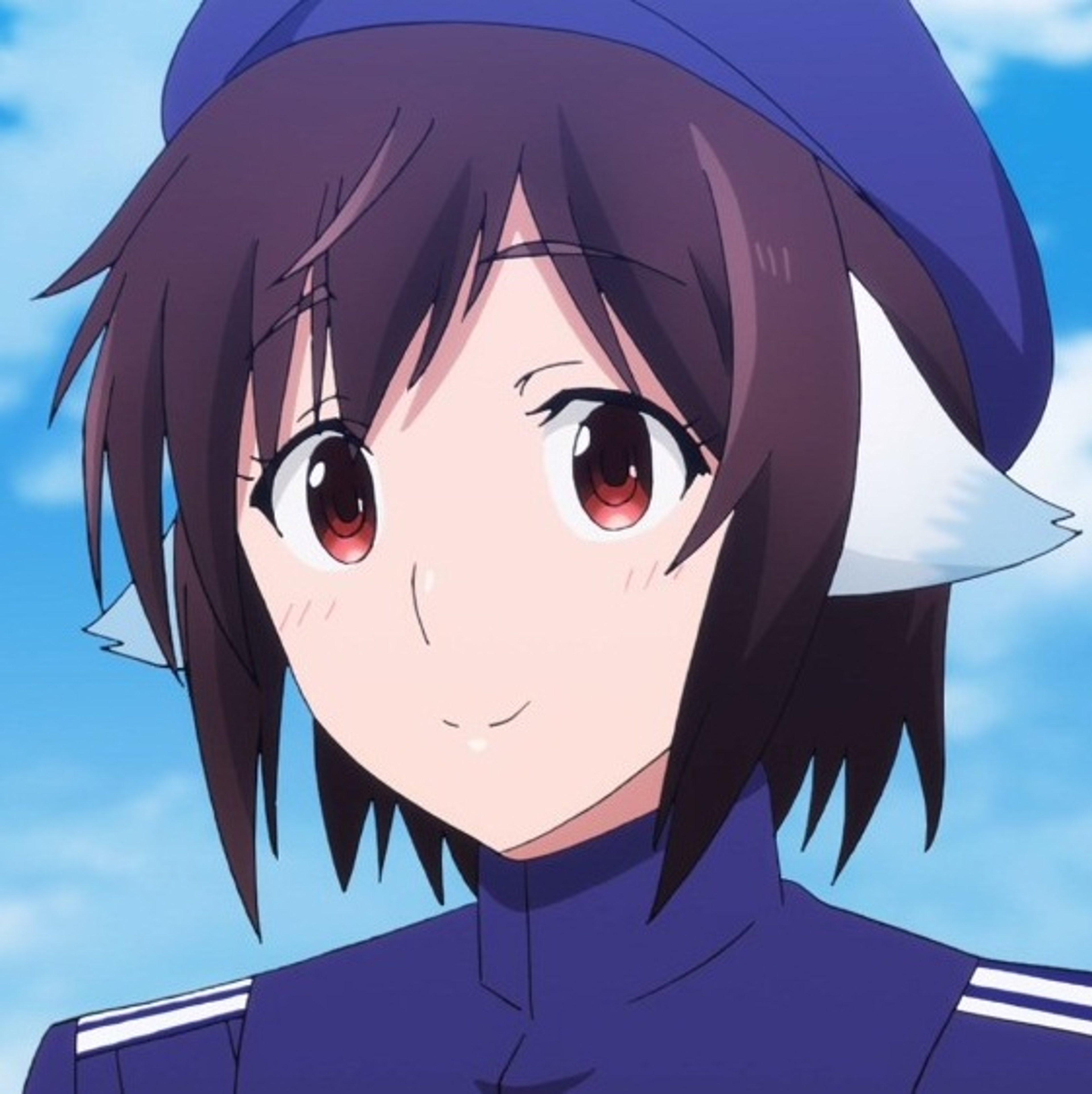 An anime-style character in a military uniform with a serious expression