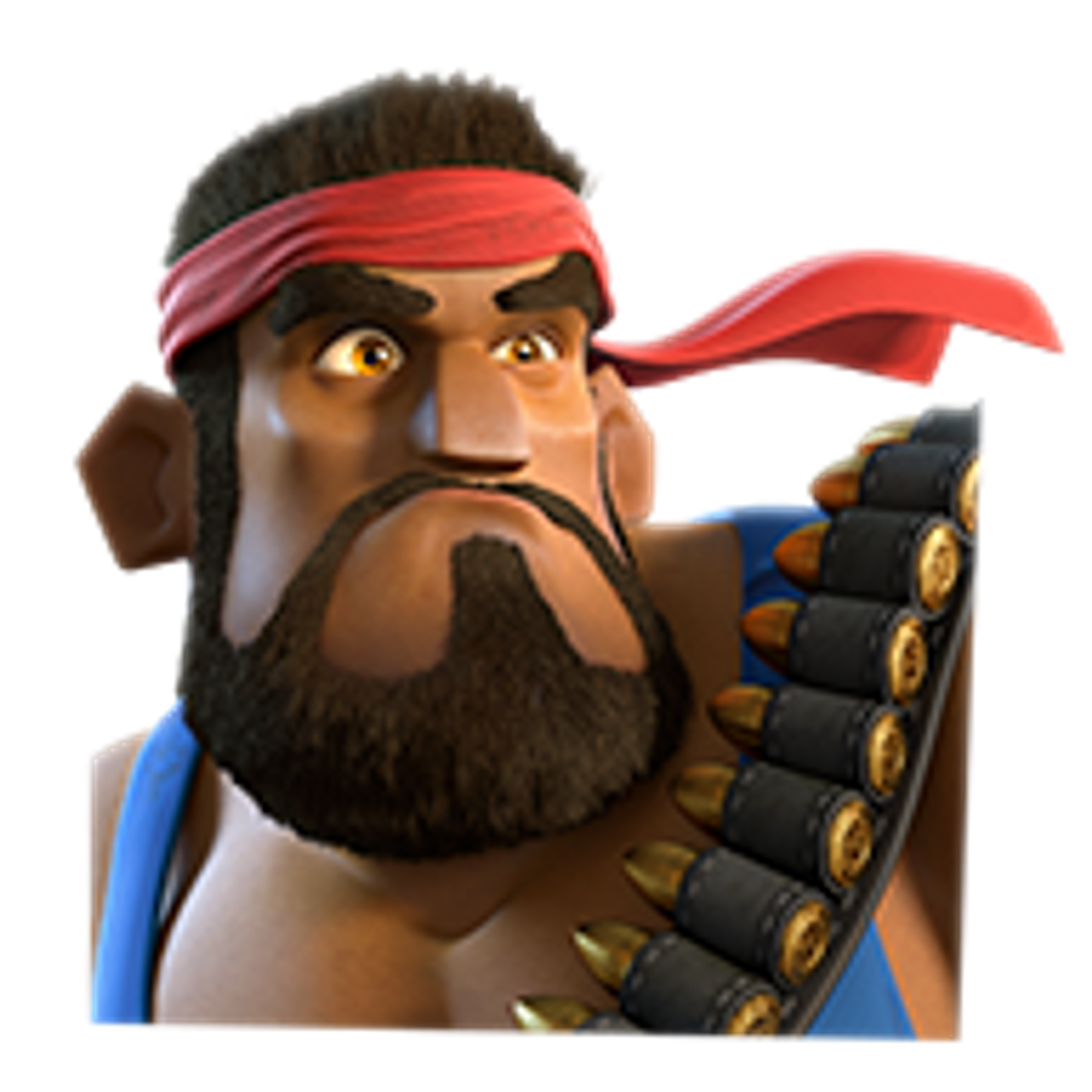 A large, muscular military character with dark skin, a beard, and a red bandana