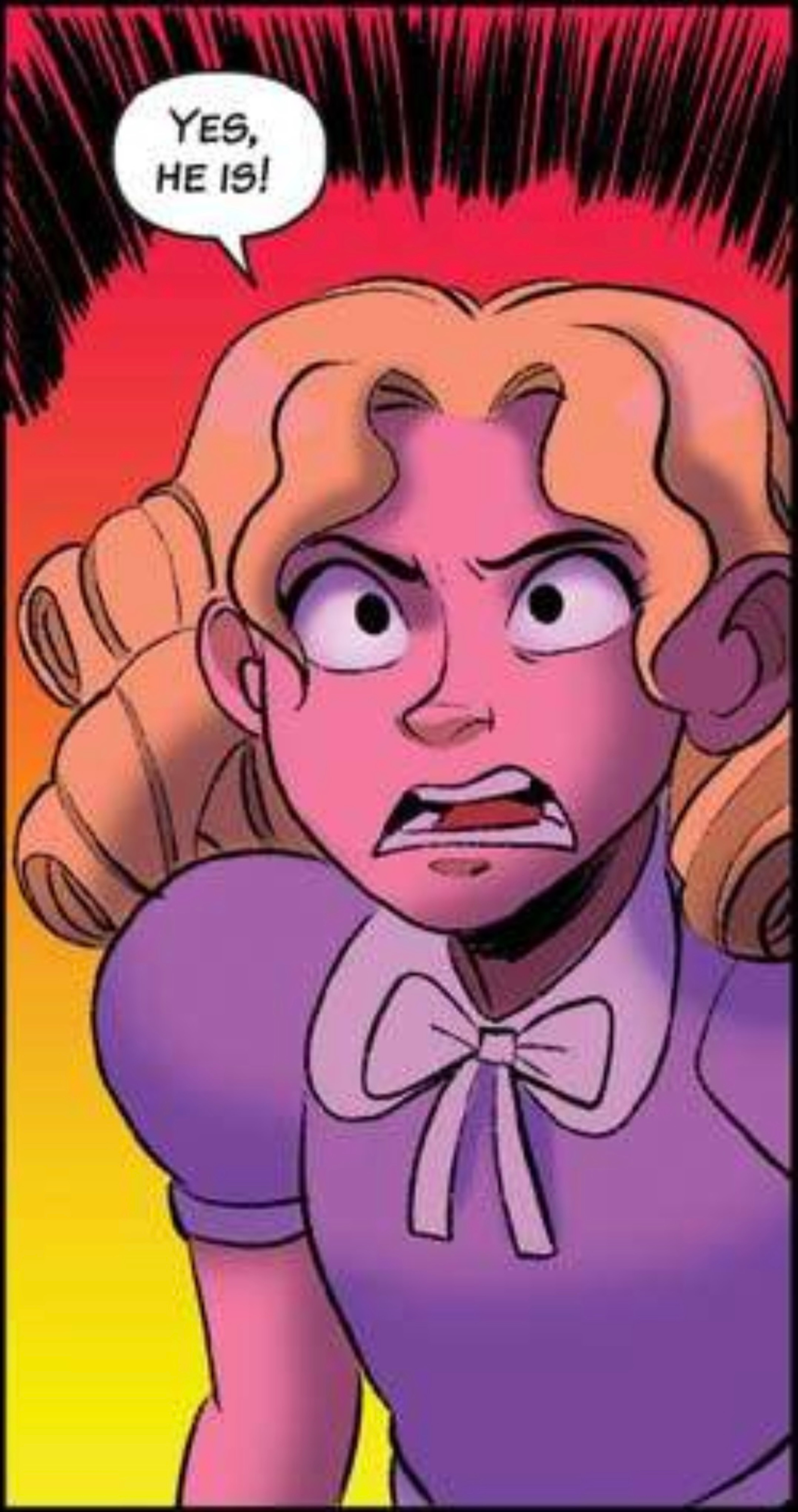 A cartoon character with an exaggerated, shocked expression