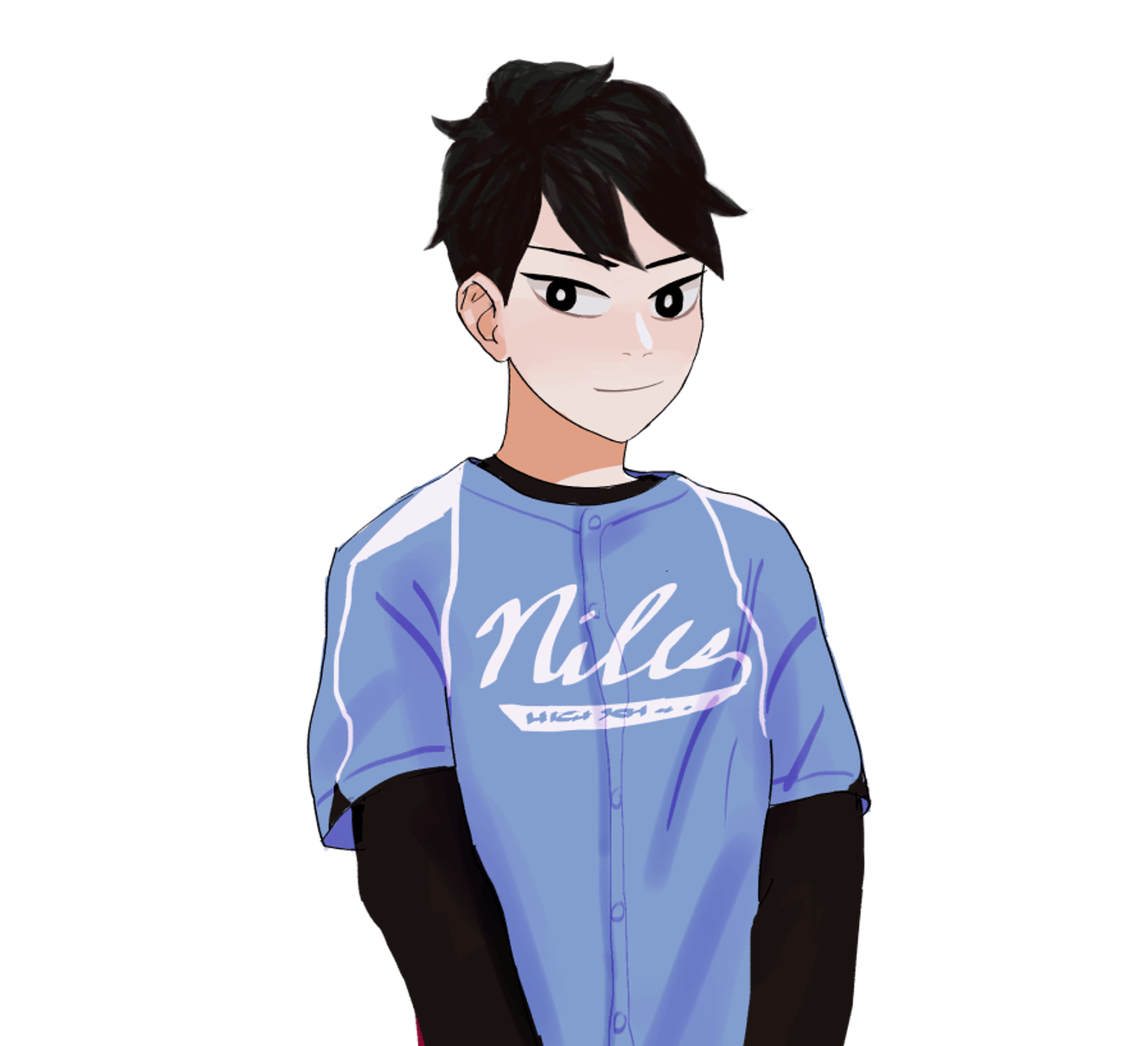 A young Asian male character wearing a blue t-shirt with the text 'Niles'