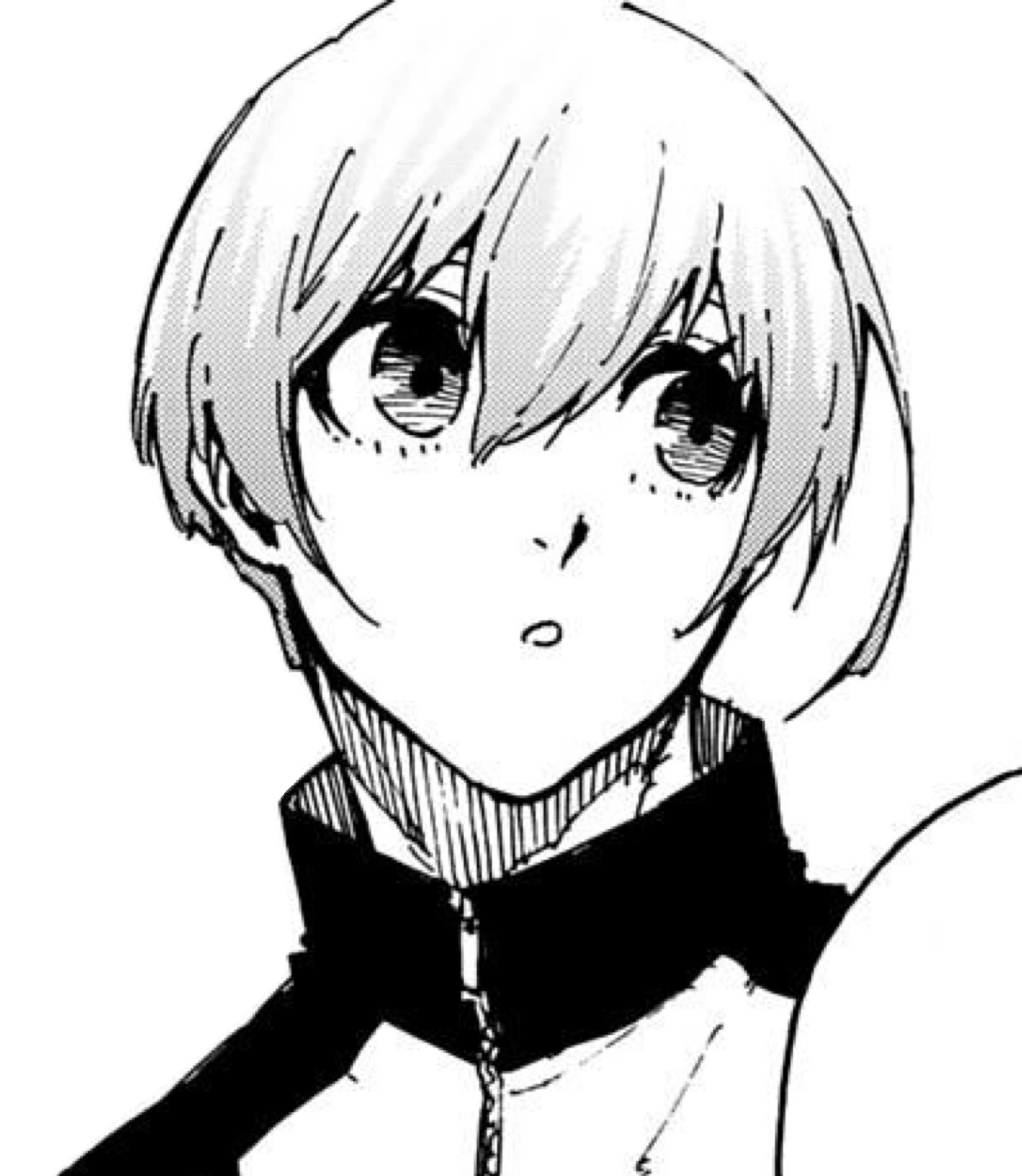 A young man with short cyan hair and large round eyes