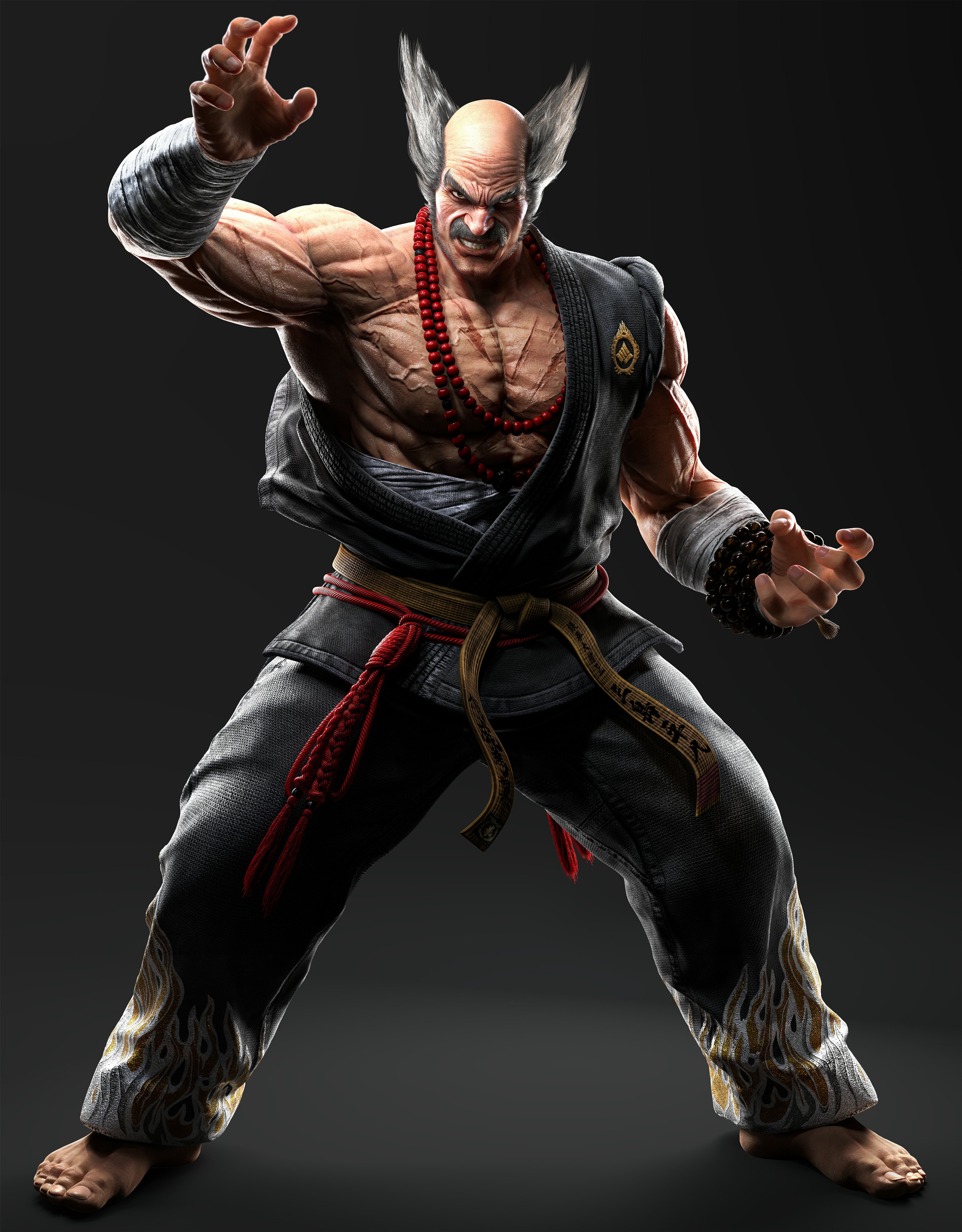 A powerful, muscular martial arts master in a fighting stance
