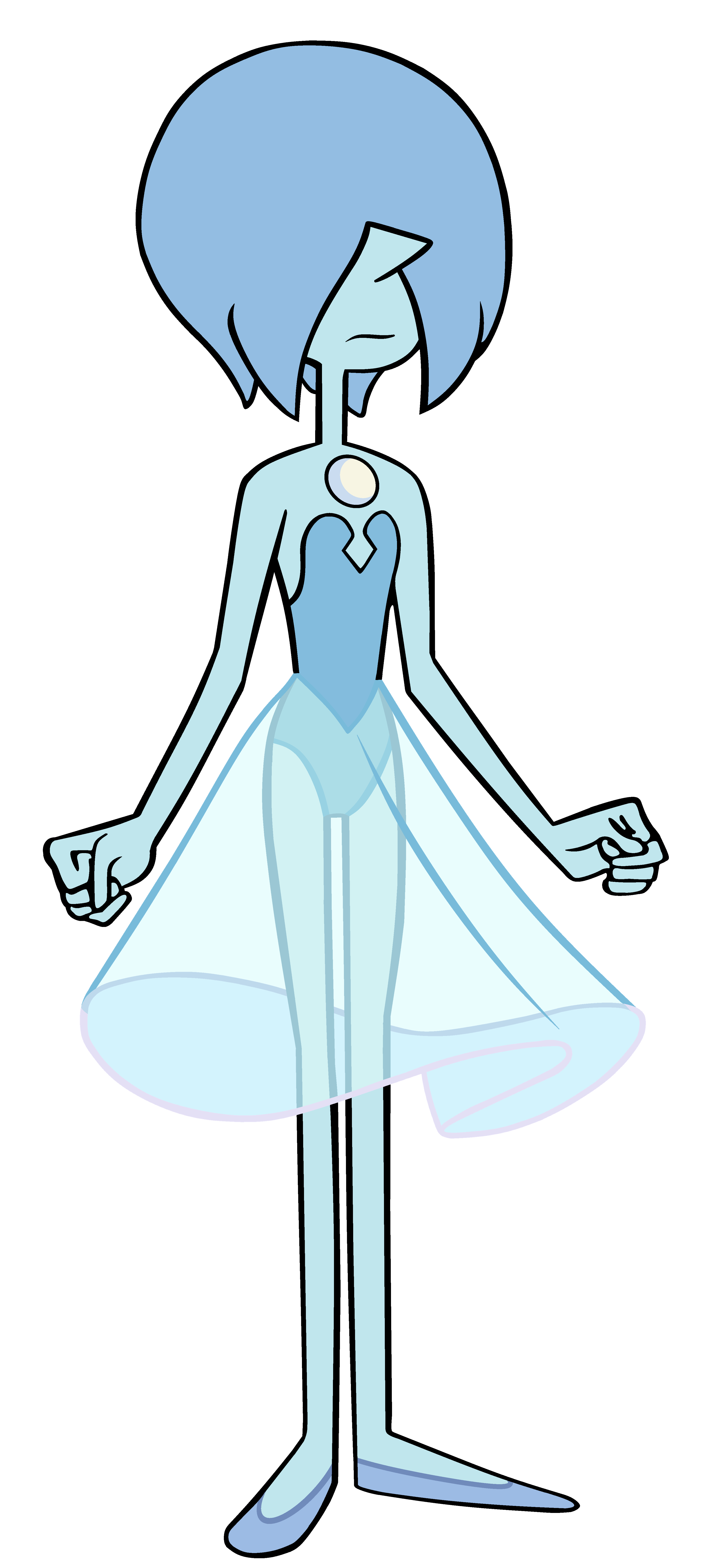 A blue humanoid figure with a flowing dress-like garment and a calm, elegant posture.