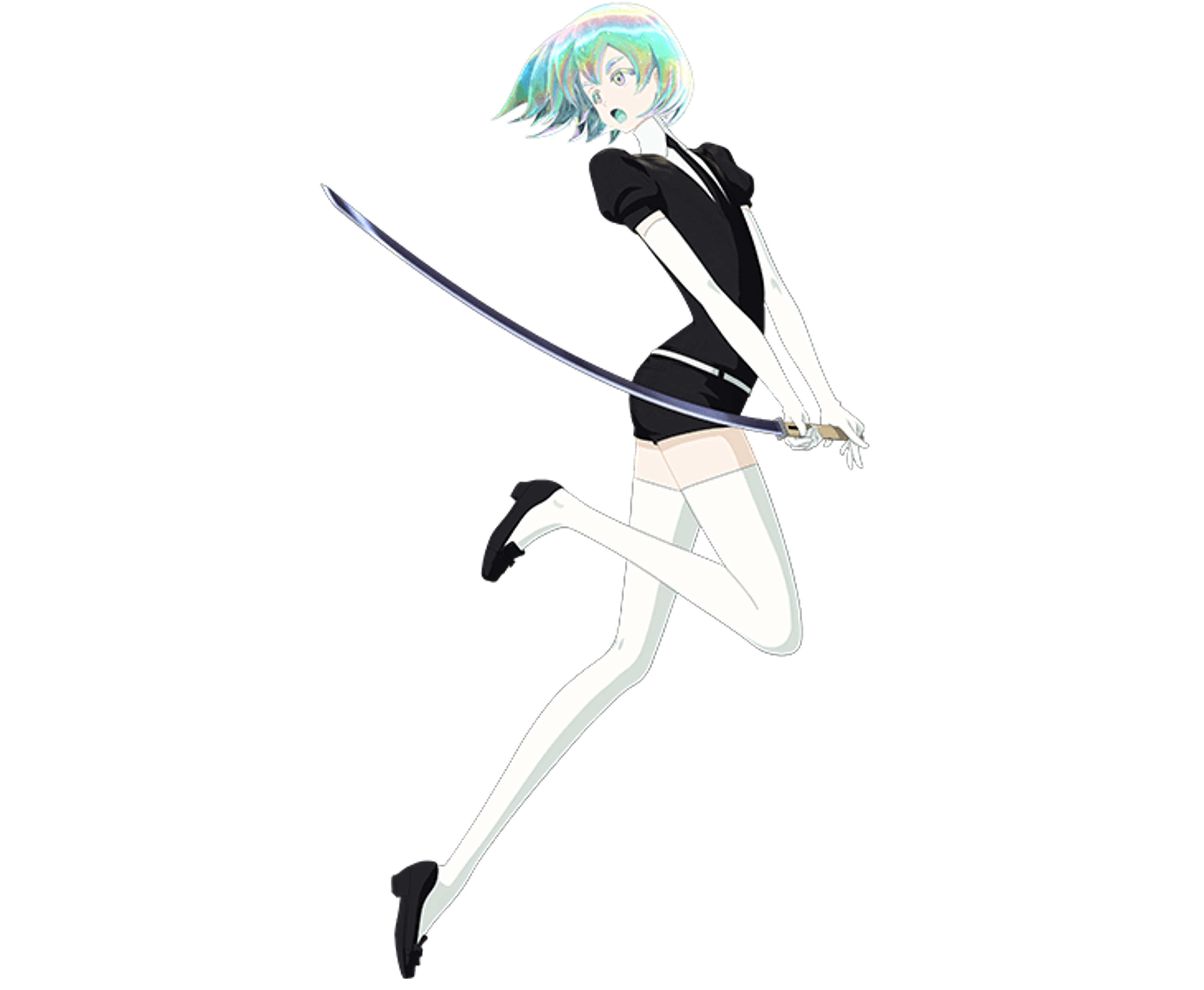 A translucent, rainbow-reflecting gem character in a fighting pose.