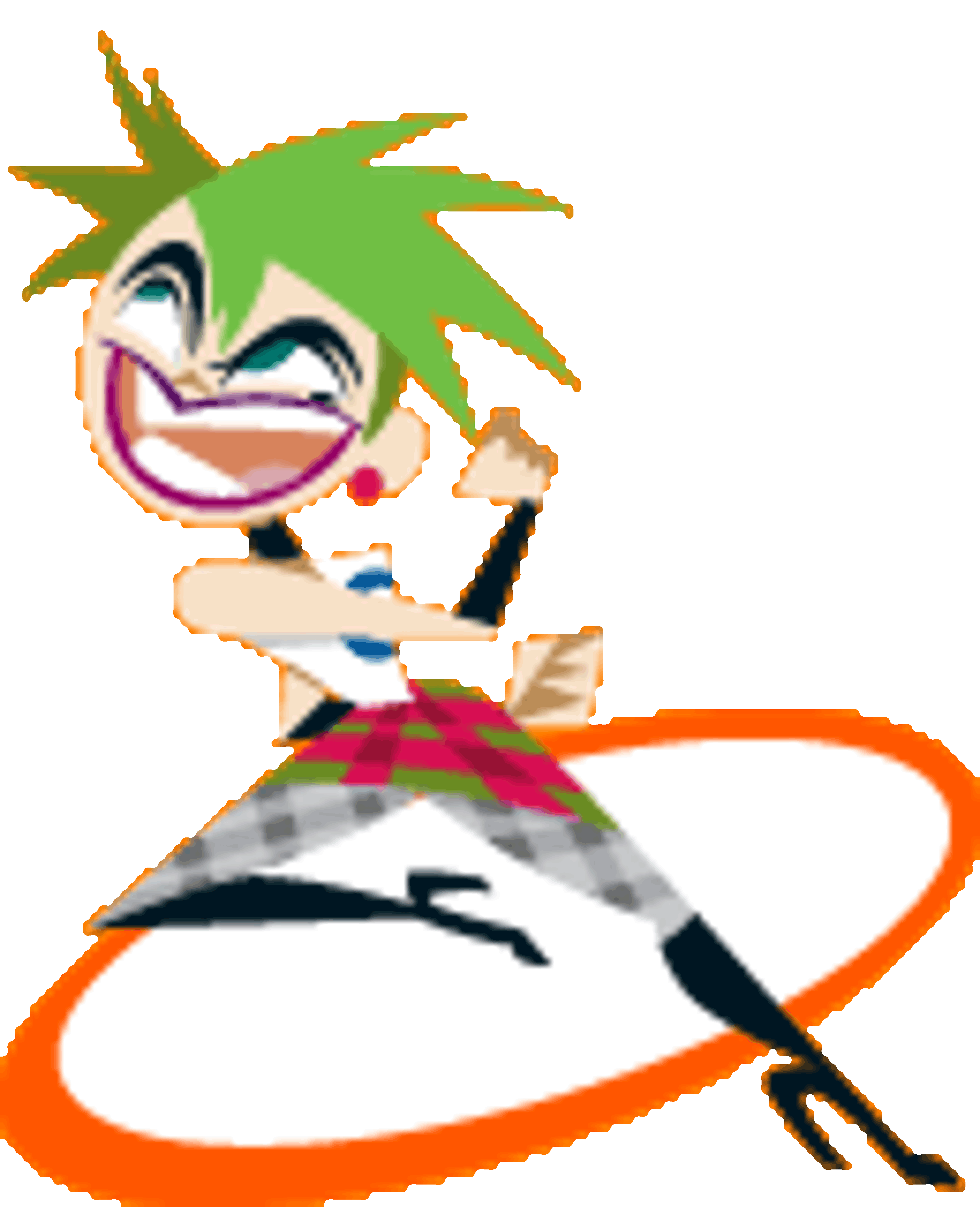 An animated character with punk-rock style and green mohawk hair