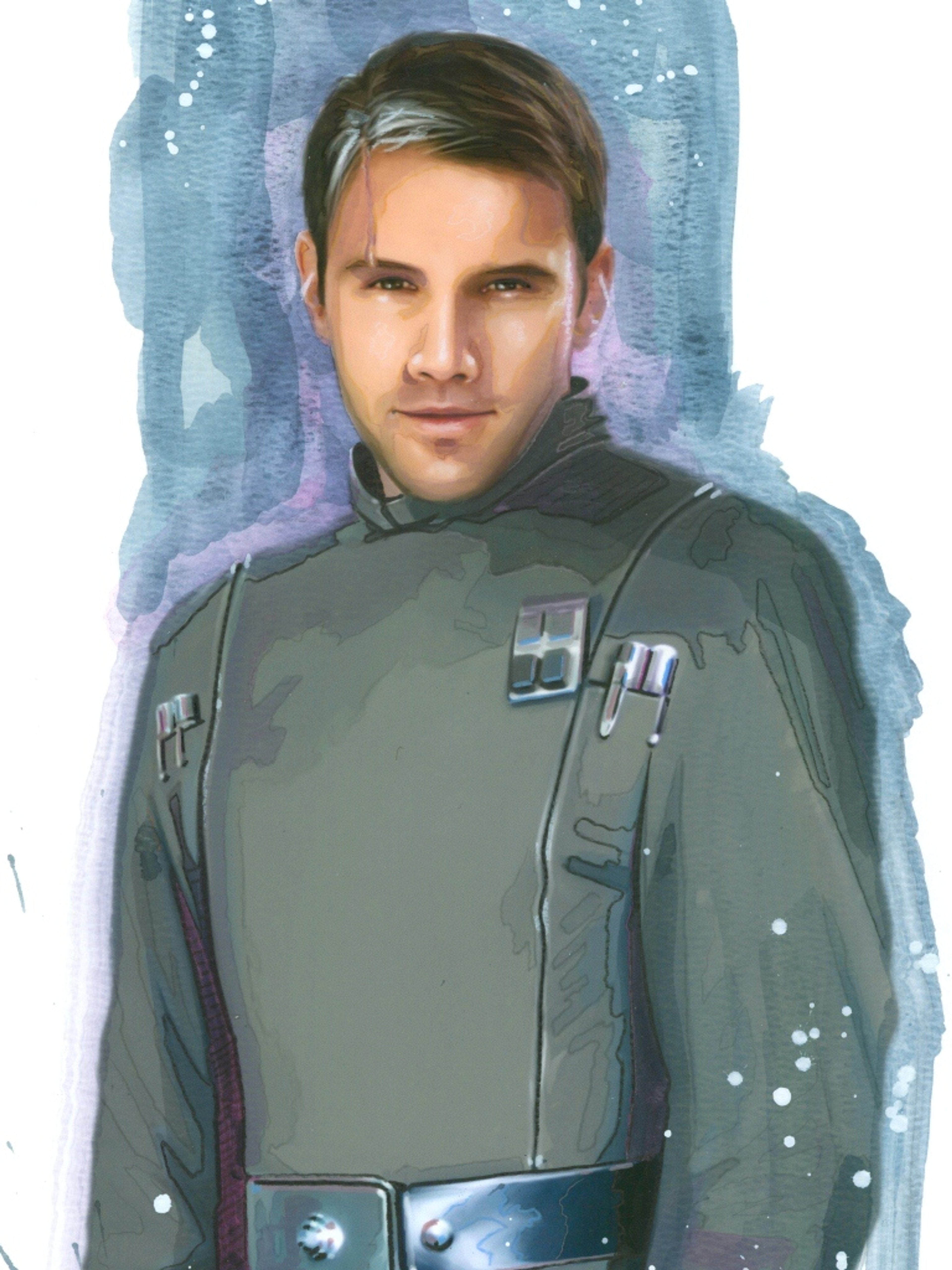 A human male character in a green military uniform with short blond hair and a serious expression