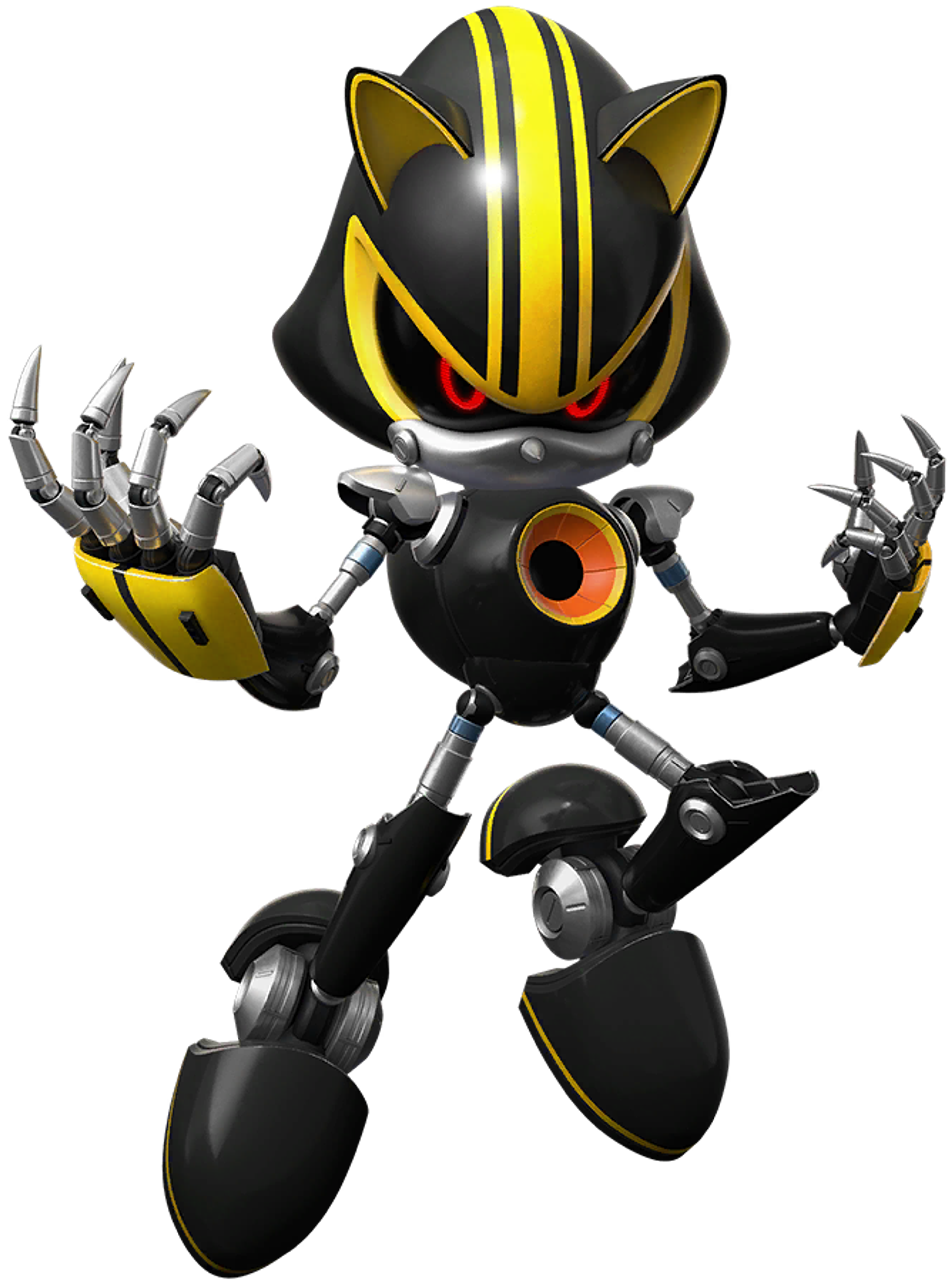 Created by Dr. Eggman Nega as an improved version of the original Metal Sonic, designed specifically to surpass its predecessor in every aspect.,Programmed with advanced combat algorithms and the ability to copy the abilities of opponents, making it an extremely adaptable fighting machine.,First deployed in Sonic Rivals 2 as part of Eggman Nega's plan to awaken the destructive creature known as the Ifrit.,Served primarily as a decoy to distract heroes while Eggman Nega pursued his true objectives, showing the robot's expendable nature in its creator's eyes.,After an encounter with Shadow the Hedgehog and other heroes, it was either destroyed or trapped in the Ifrit's dimension, though later appearances suggest it was either rebuilt or escaped.,Has since appeared in various racing competitions and events, suggesting it has been repurposed or reprogrammed for less destructive purposes while maintaining its competitive edge.