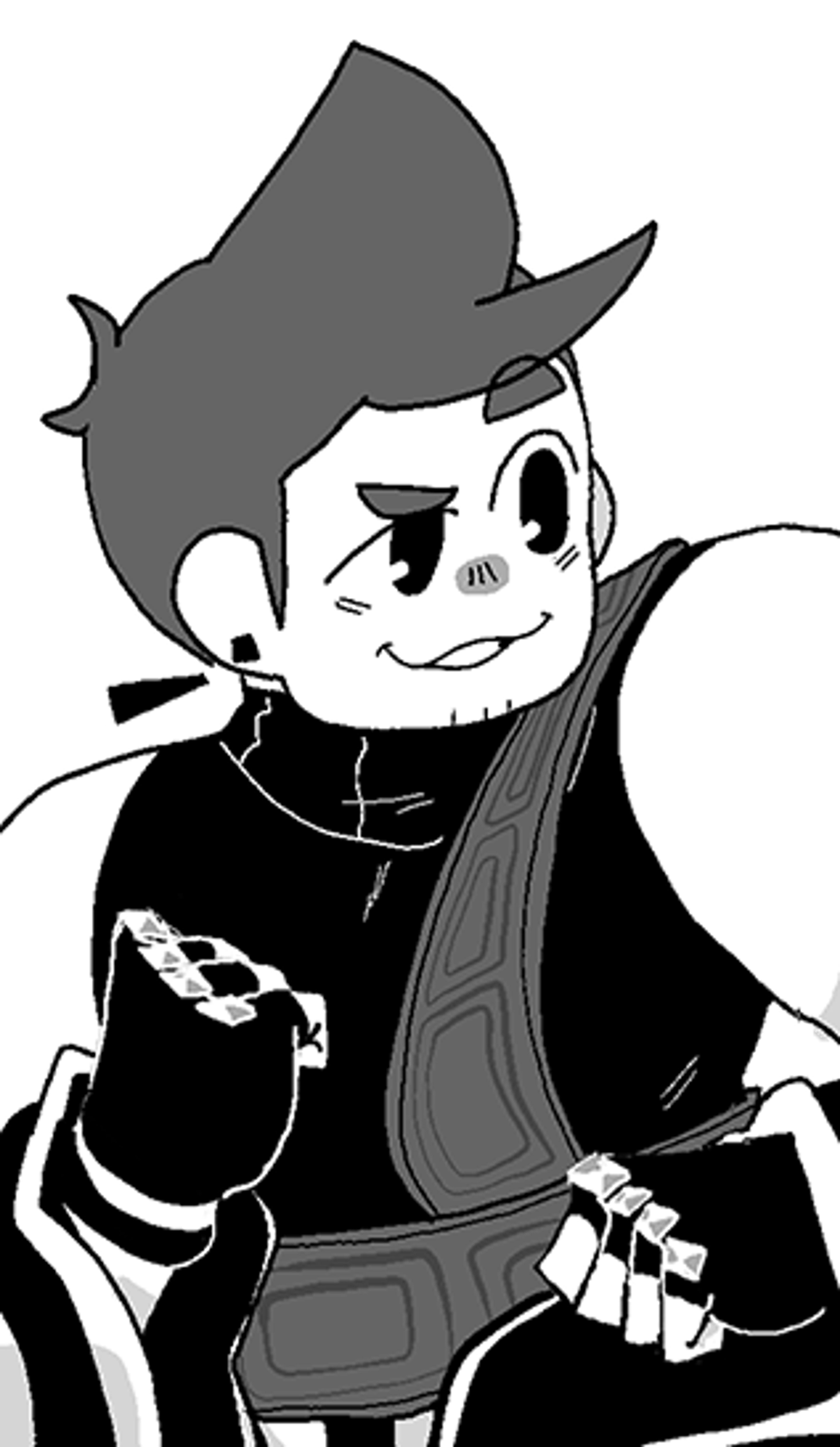 A muscular young man with spiky black hair in a fighting stance