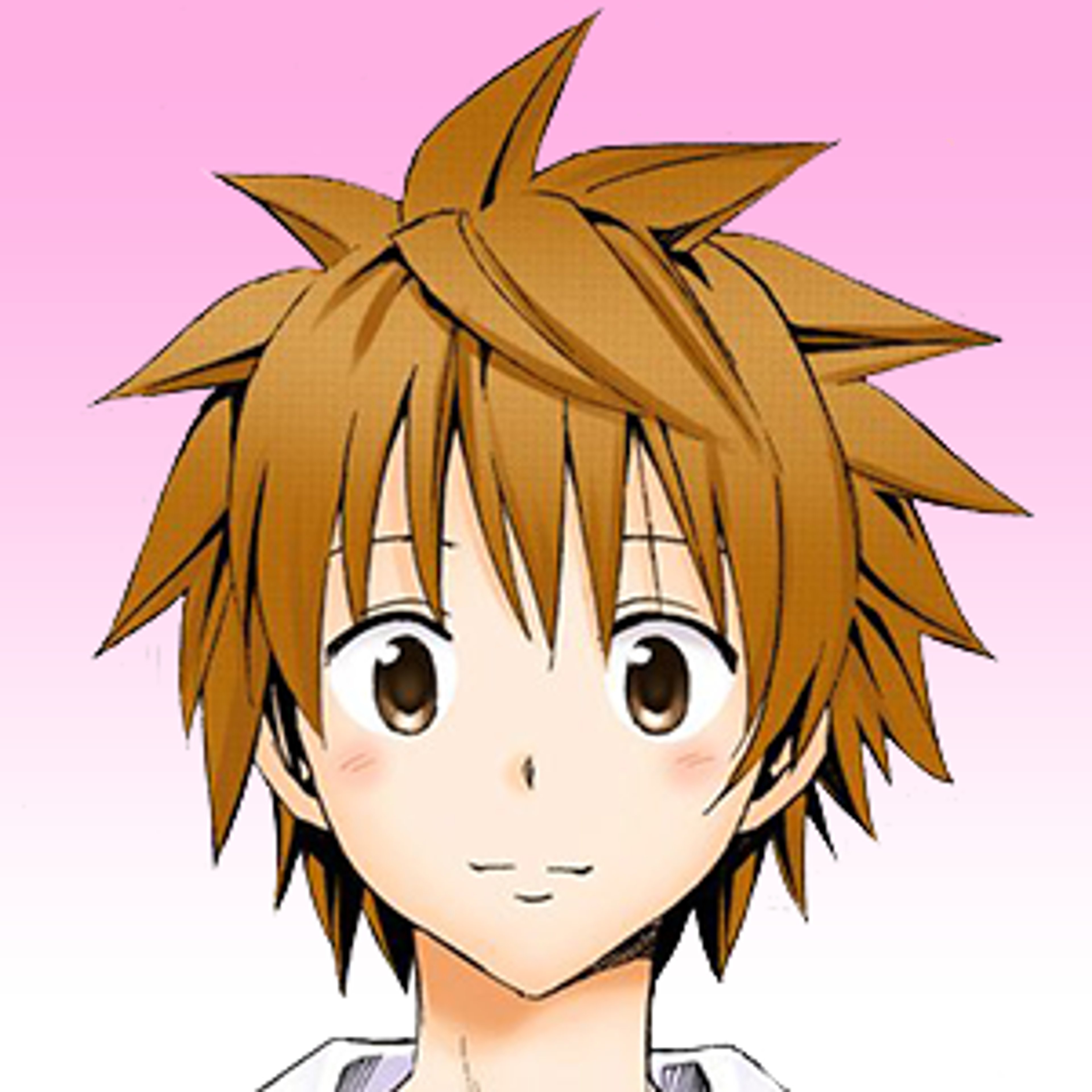 An anime-style character with spiky brown hair and a school uniform