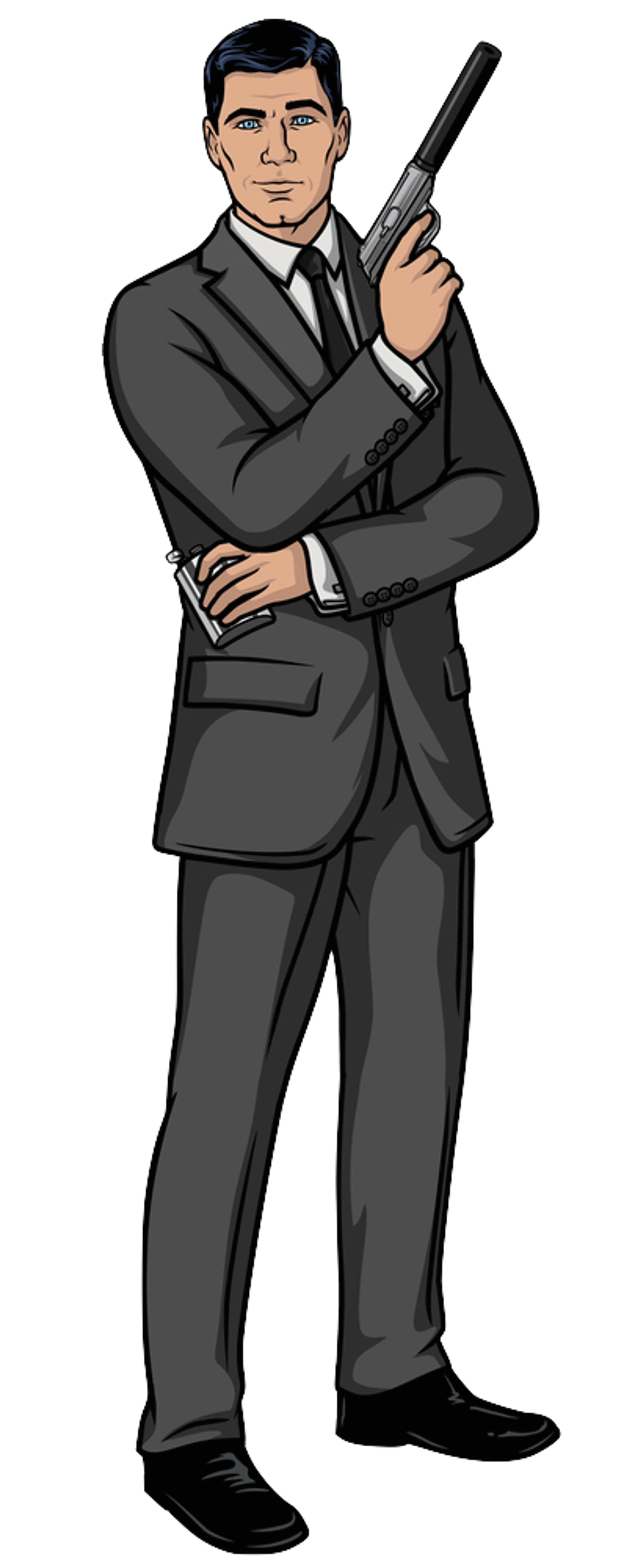 An illustration of a well-dressed man holding a handgun
