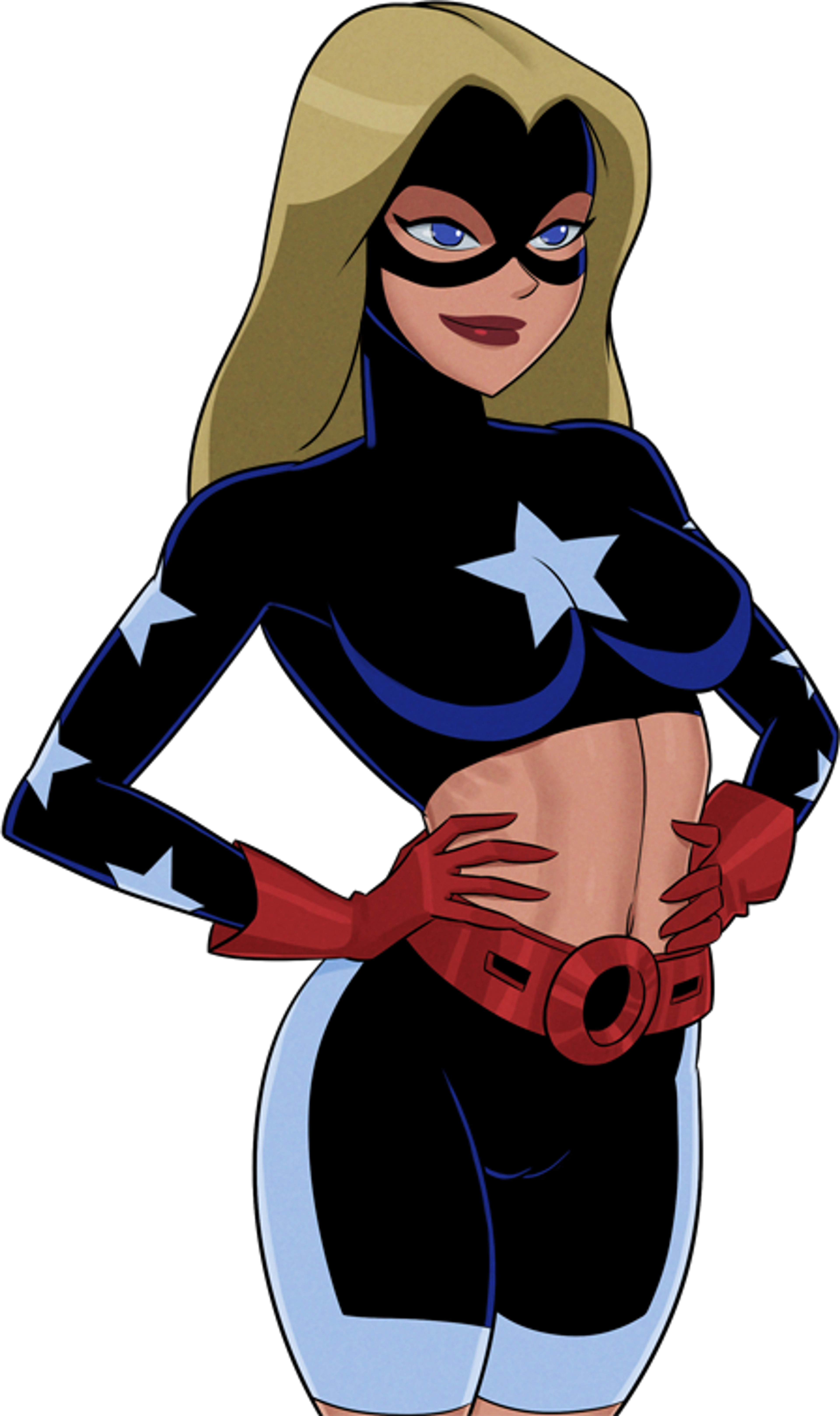 A female superhero character named Stargirl, with blonde hair and a blue and white costume, holding a staff-like object.