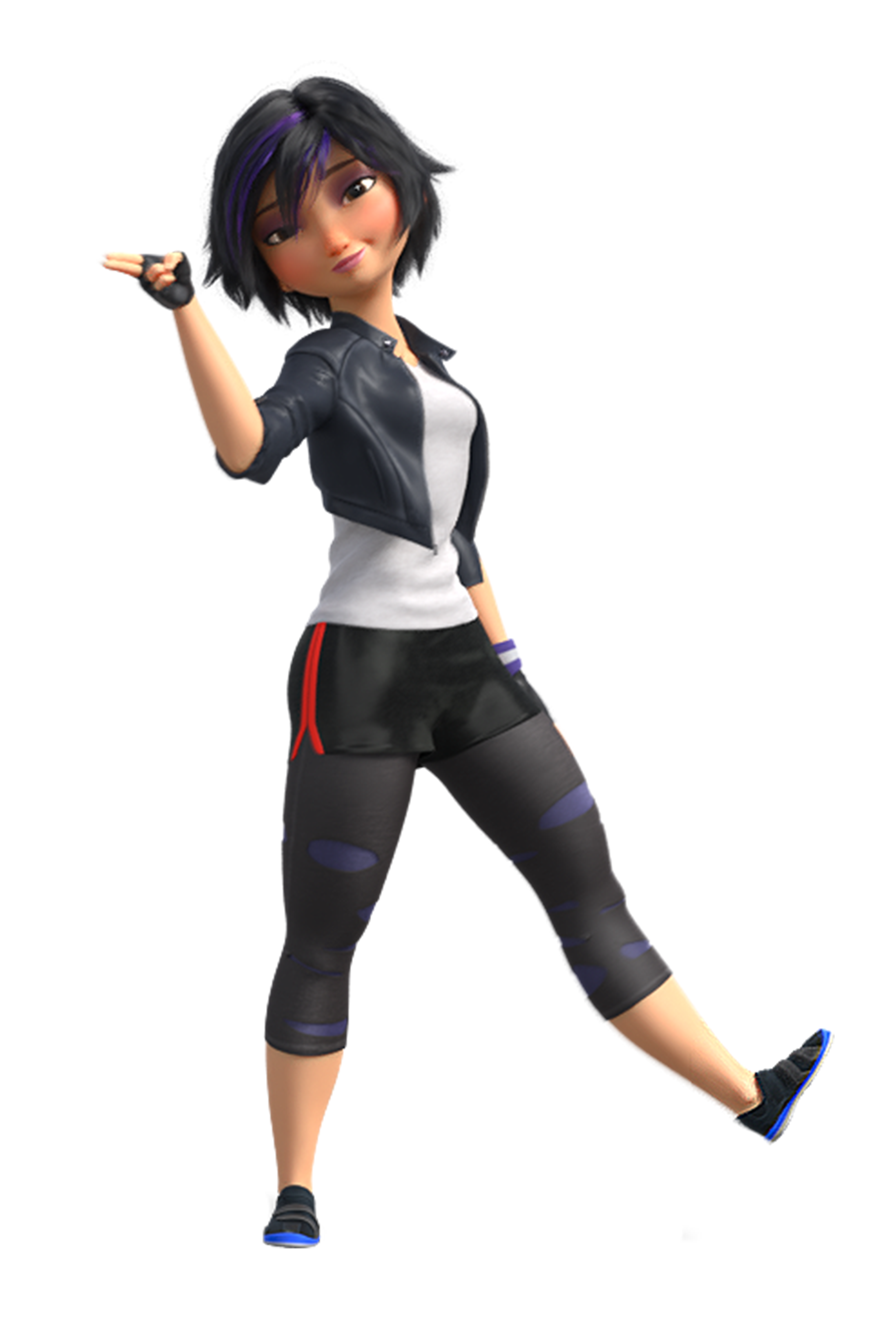A young woman in an athletic outfit in a running pose