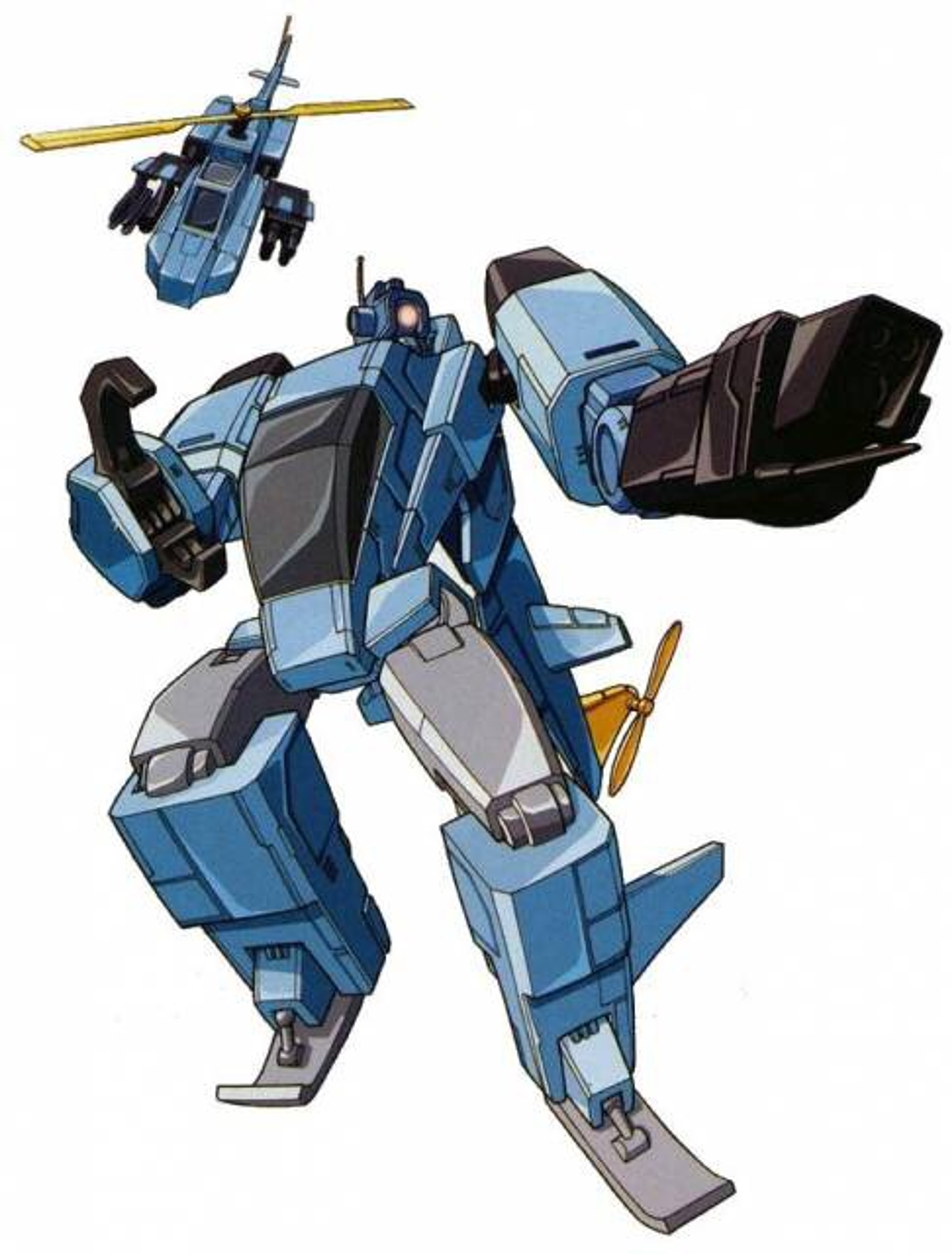 A blue robotic character that transforms into a helicopter, with a single yellow optic sensor and mechanical pincers instead of hands.