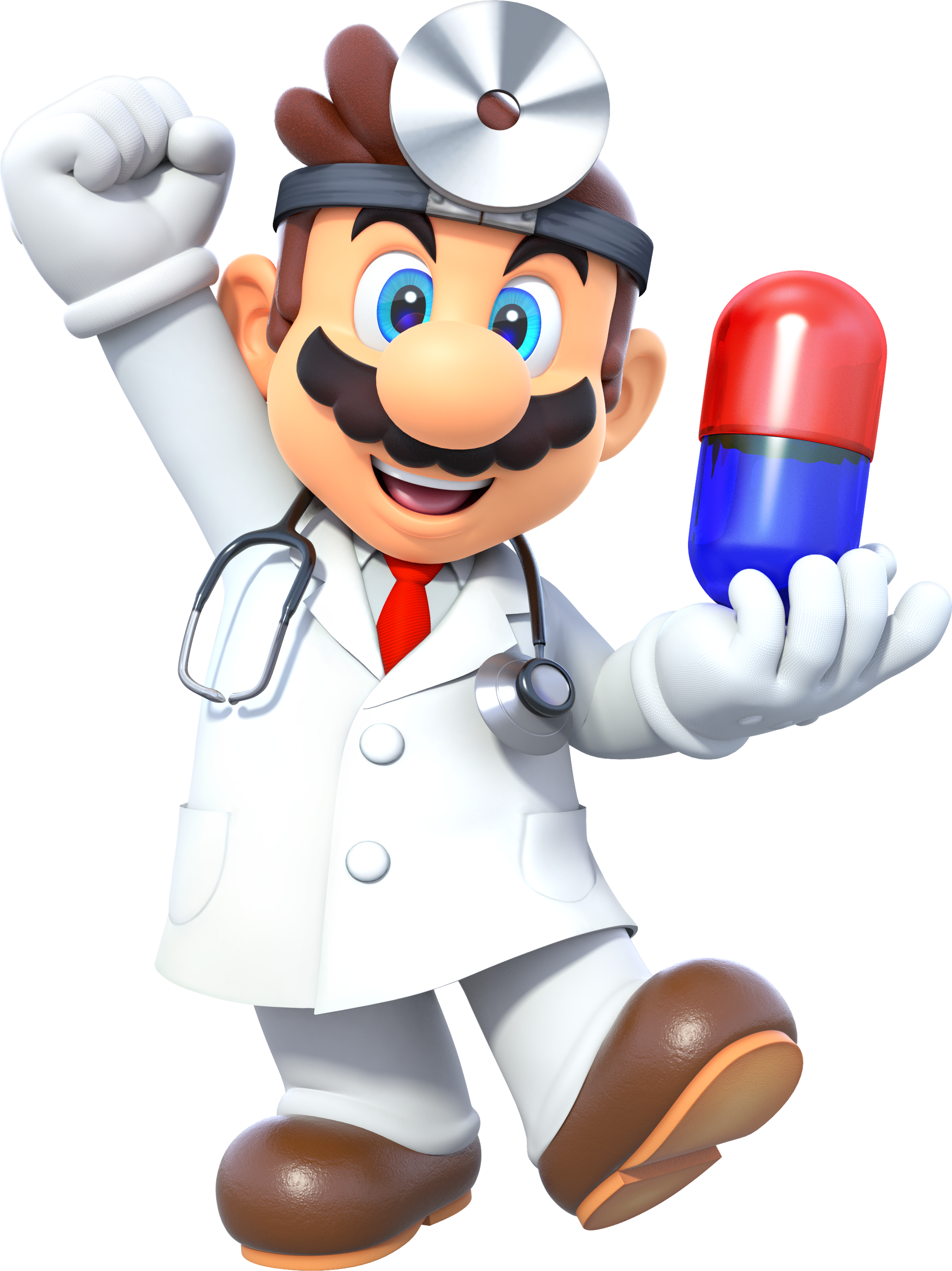 A cartoon character named Dr. Mario, the medical alter-ego of the famous video game character Mario, wearing a white lab coat and physician attire.