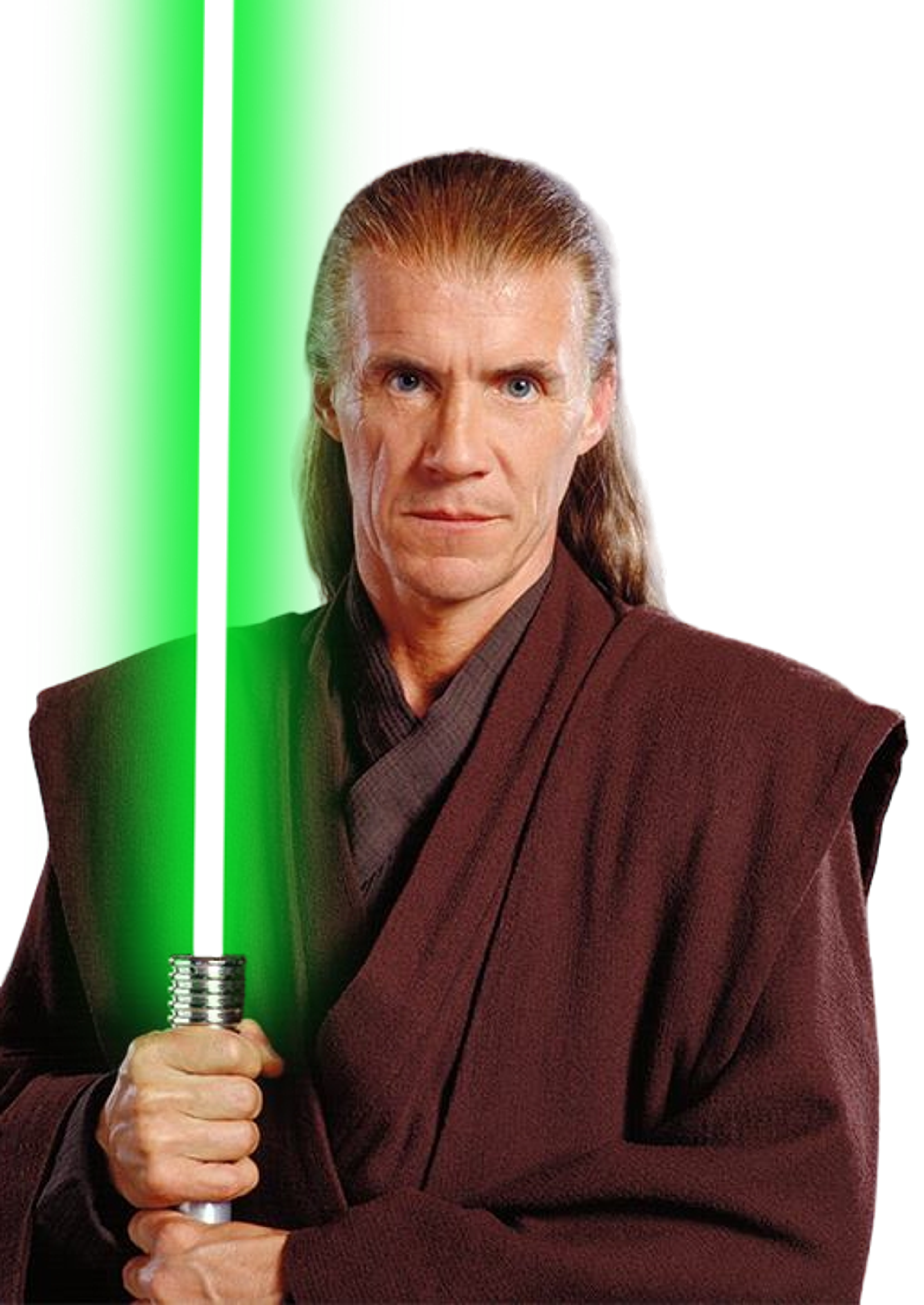 A Jedi Master holding a green lightsaber