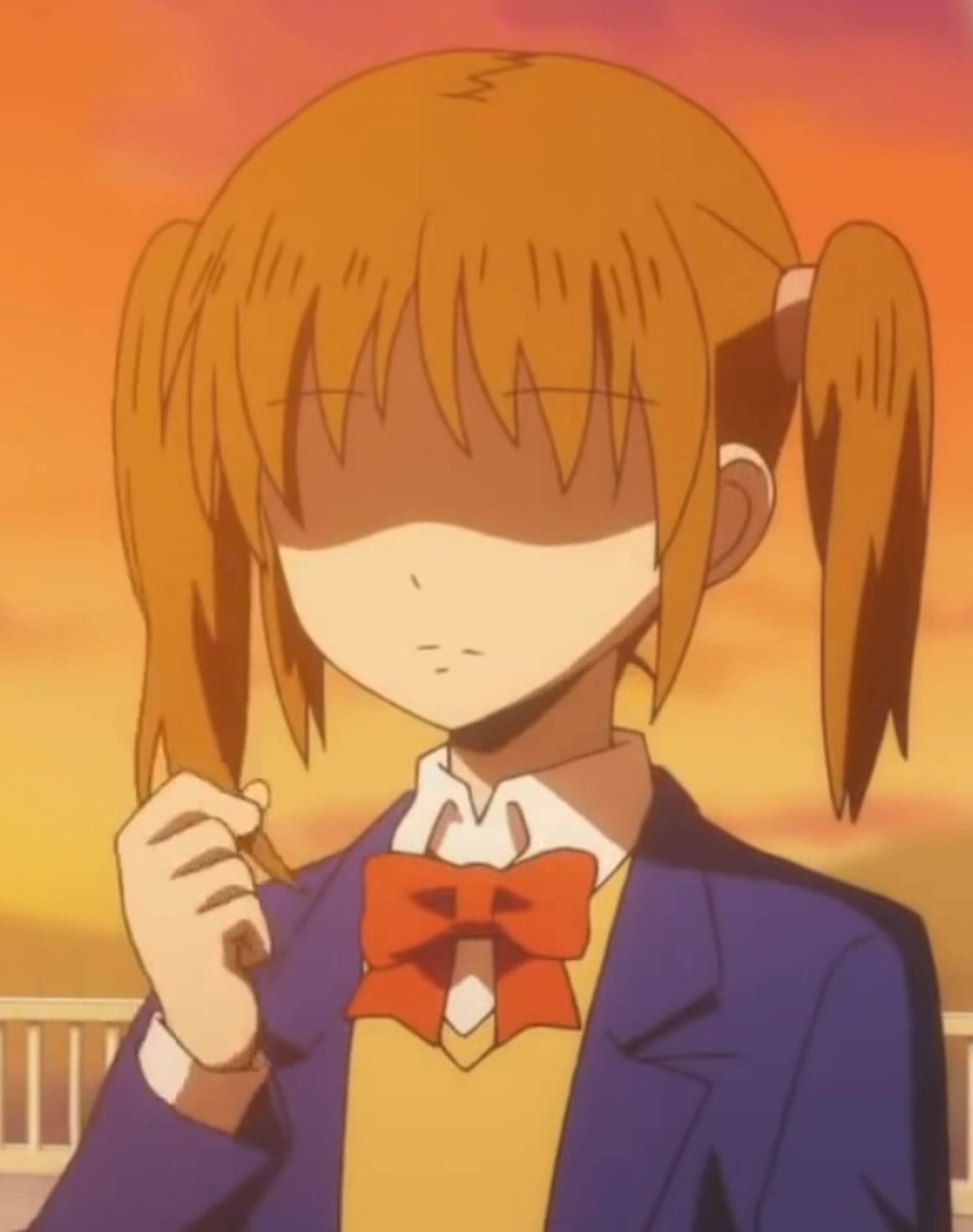 An anime-style character with twin tails and a school uniform