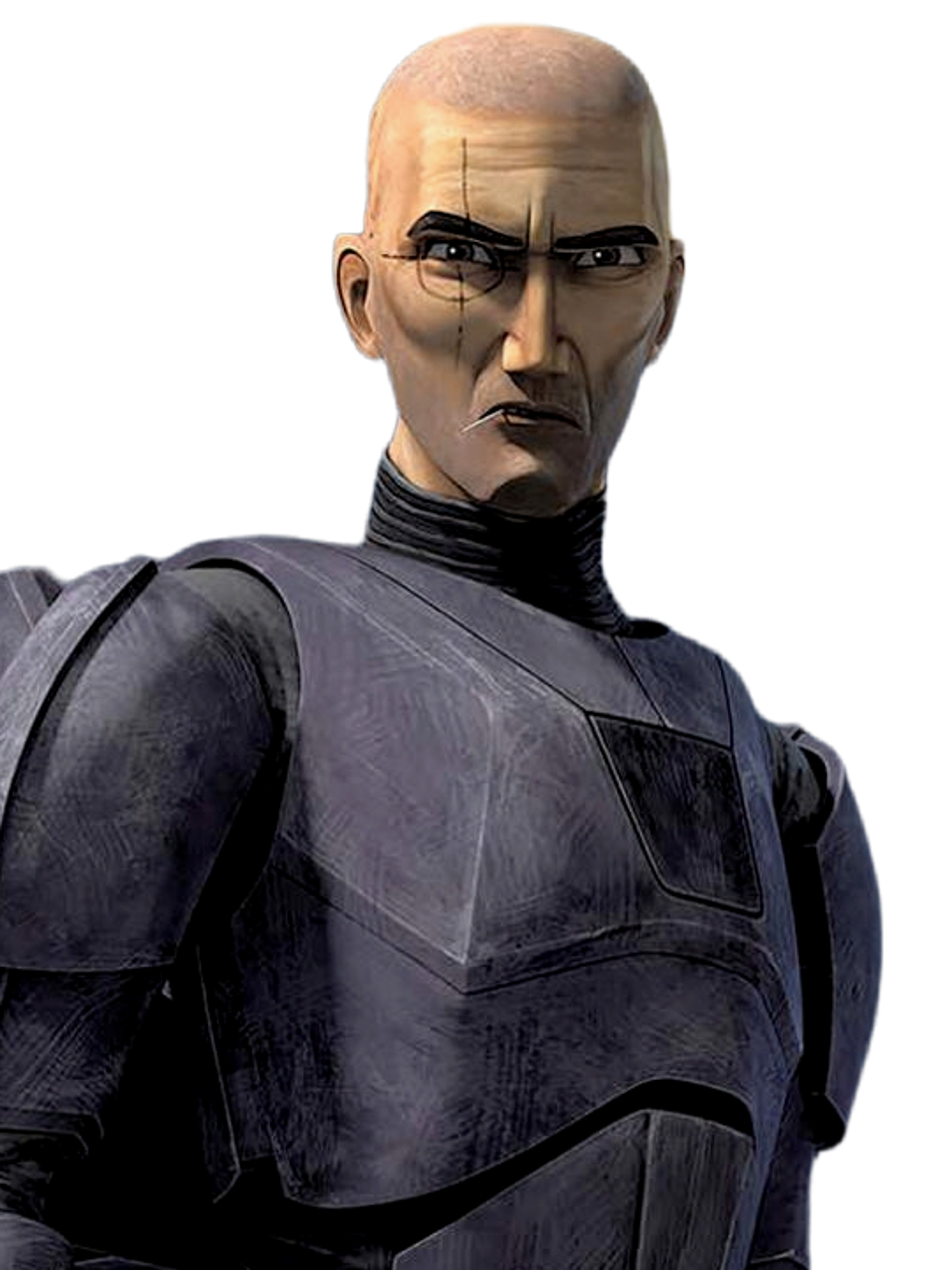 A bald, middle-aged man in a dark gray military uniform with a stern expression