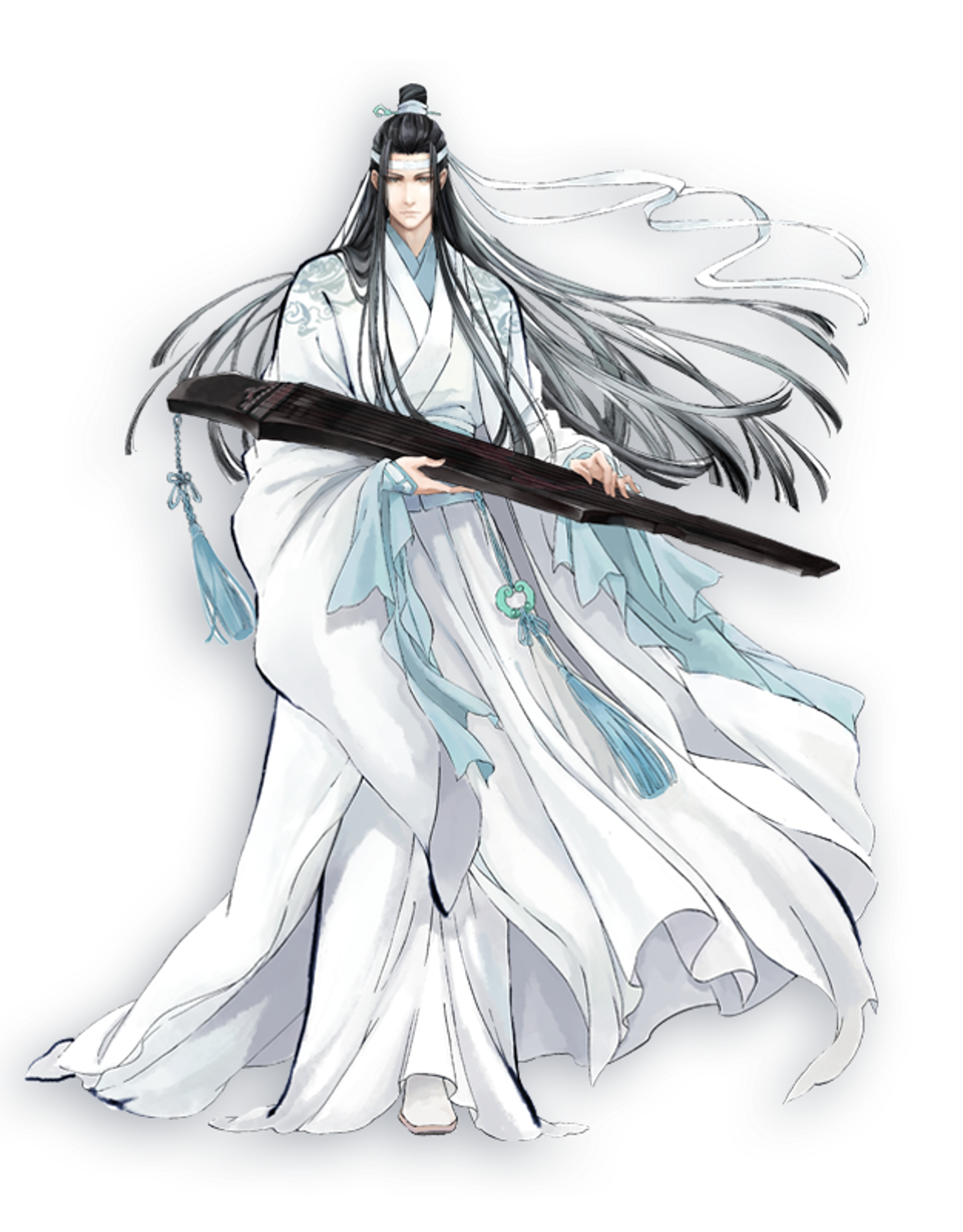 A character with long white hair and flowing white robes, holding a sword or weapon.