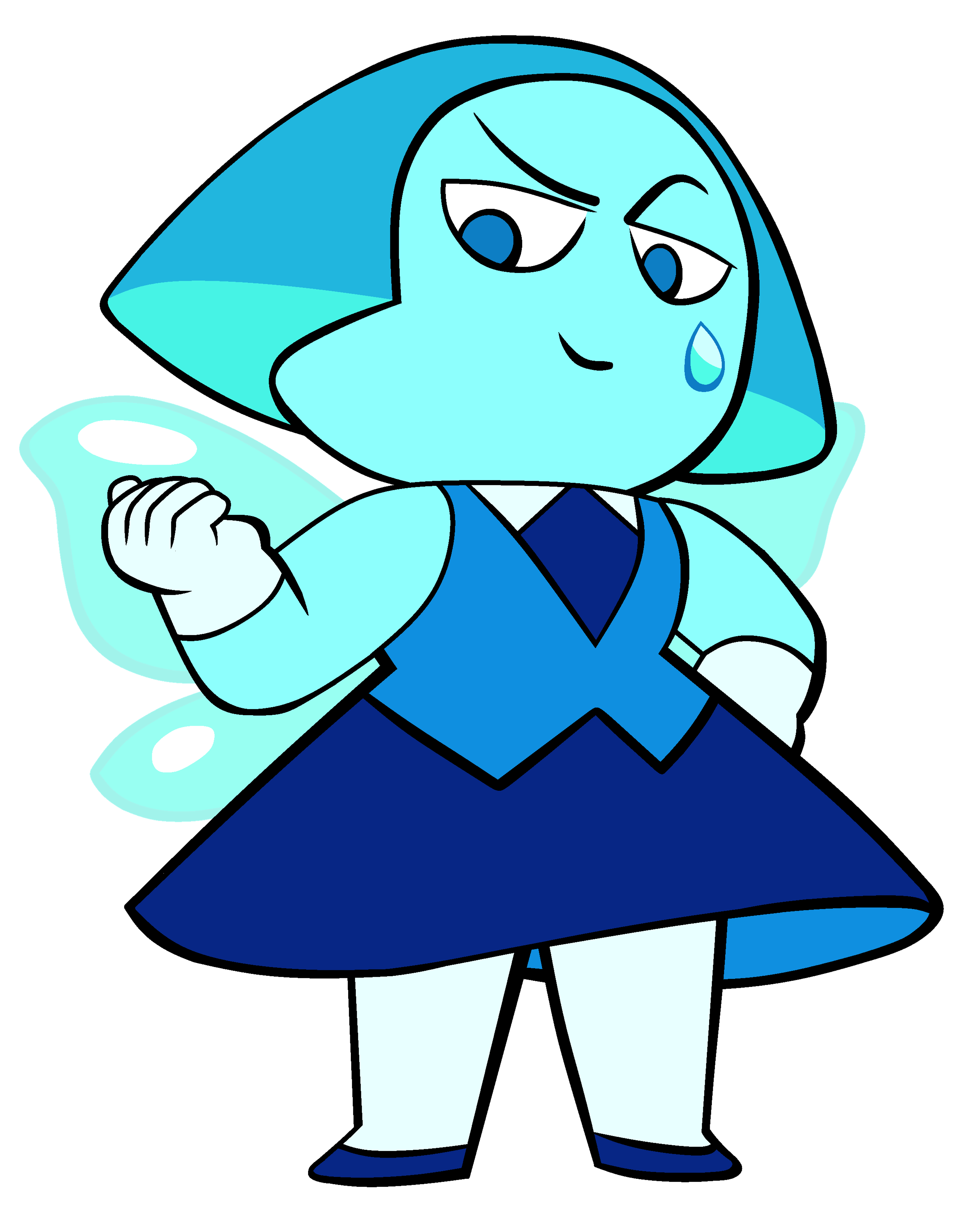 A small, blue Gem character with a serious expression