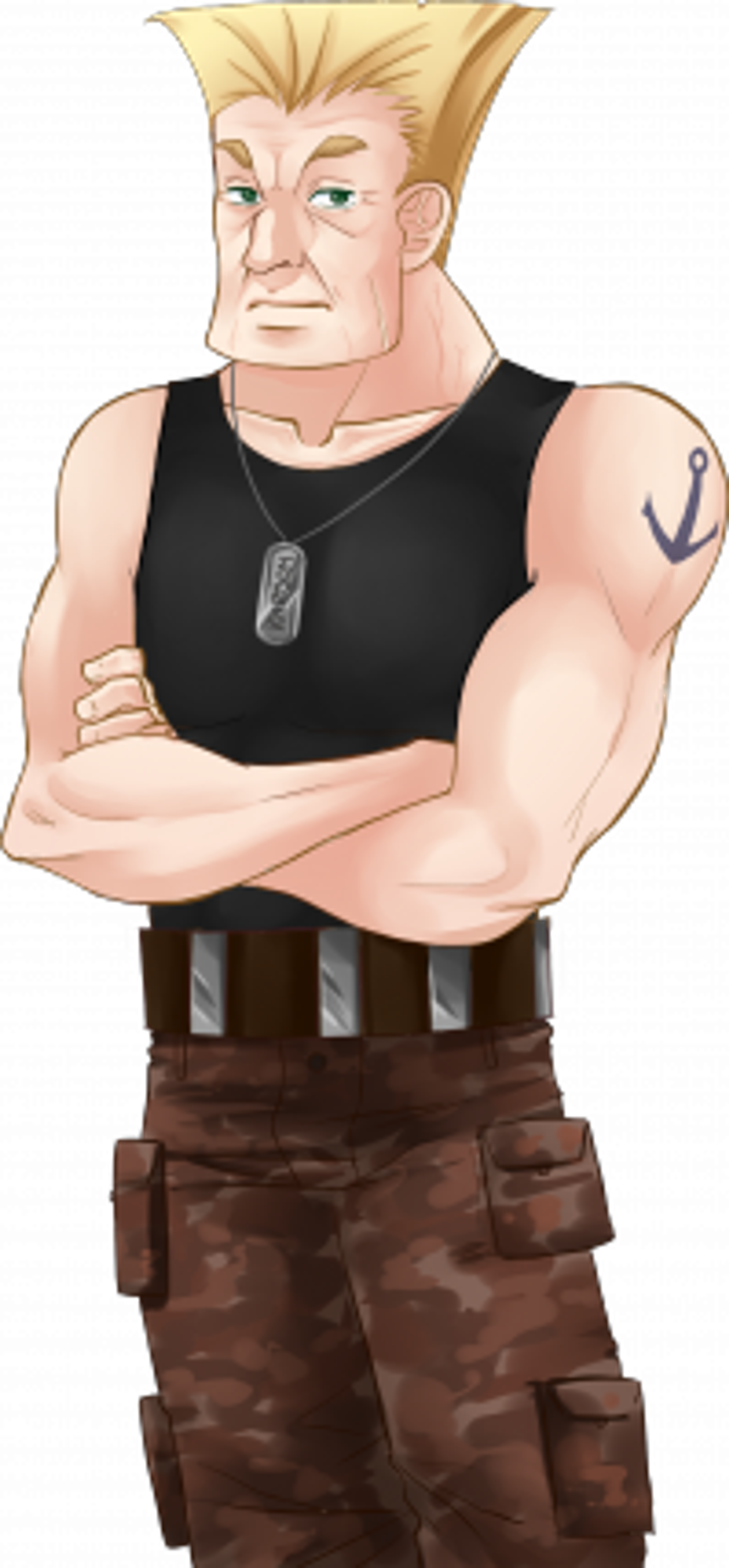 A military officer with a muscular build and stern expression