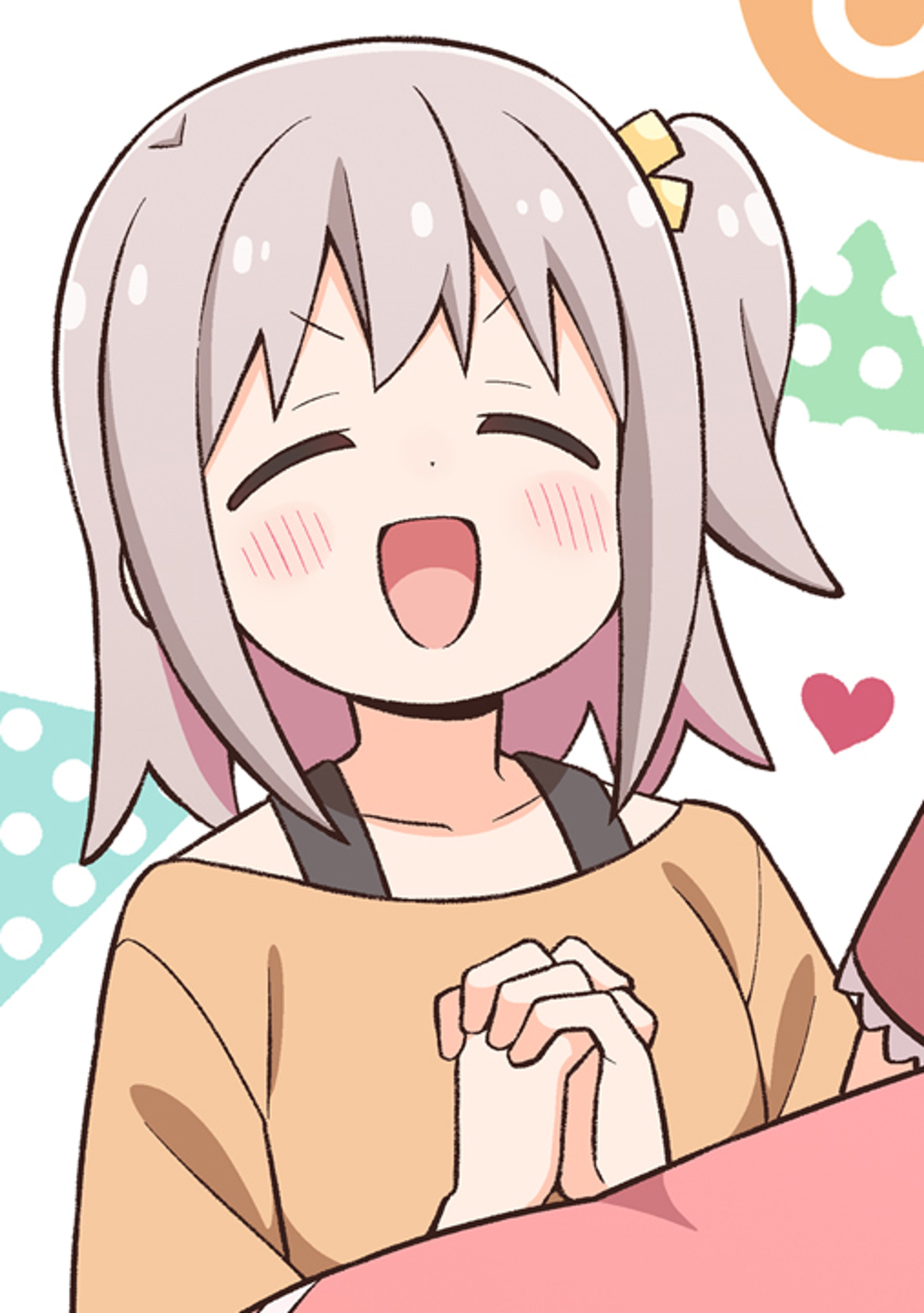 An anime-style character with long, light-colored hair and a cheerful expression, wearing a casual outfit.