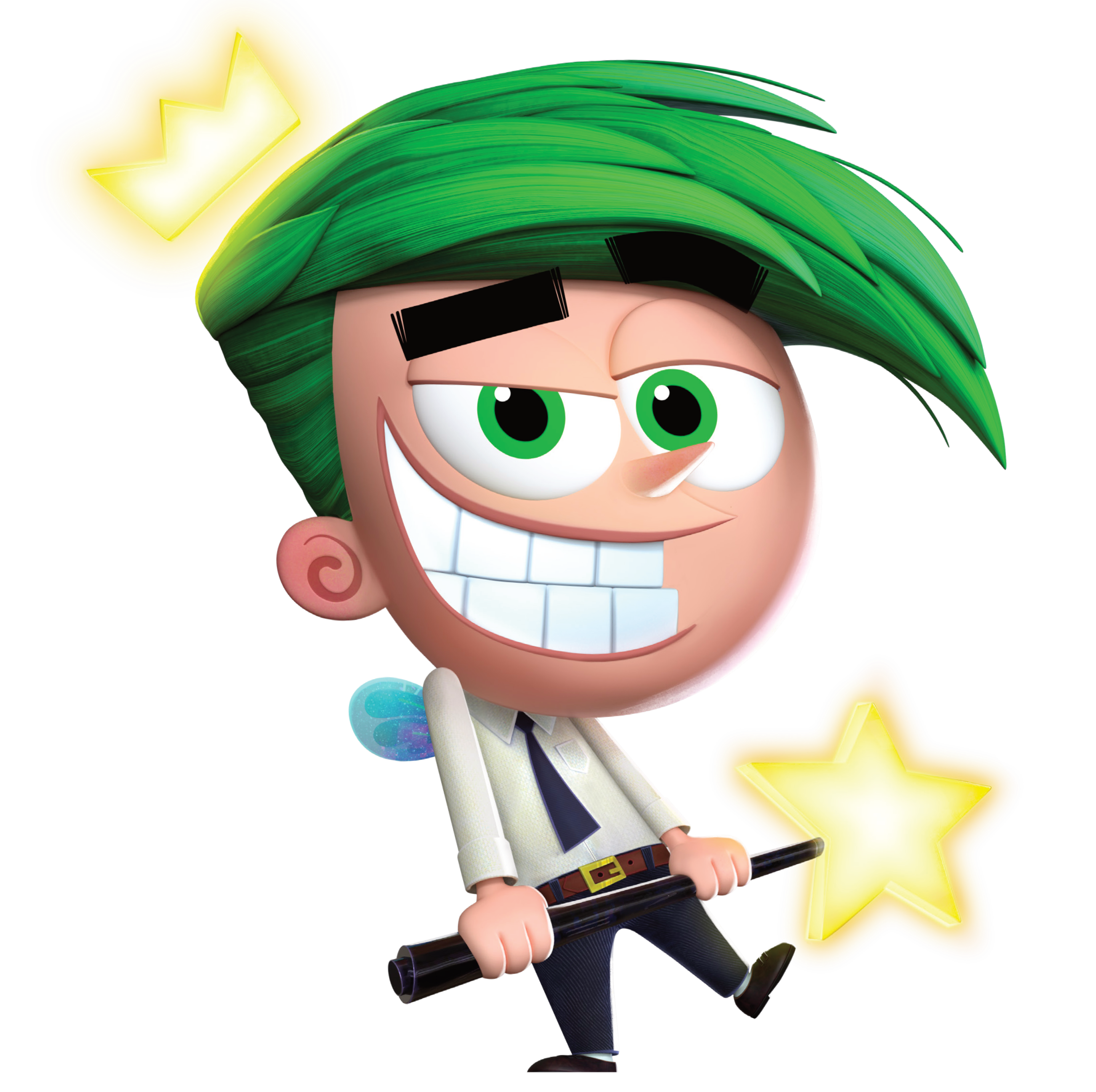 A cartoon character of a green-haired fairy with a wand and stars